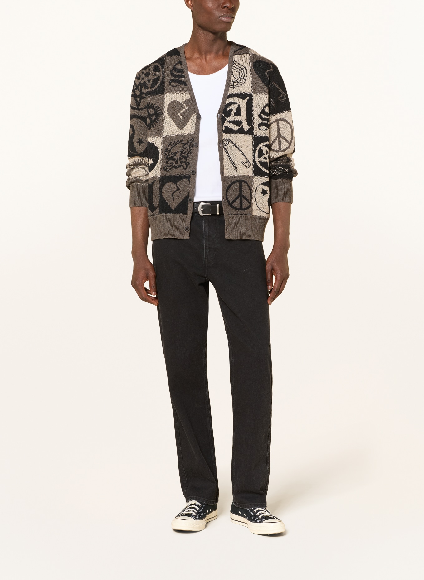 ALLSAINTS BARKER Cardigan: DARK GRAY / GRAY / BLACK