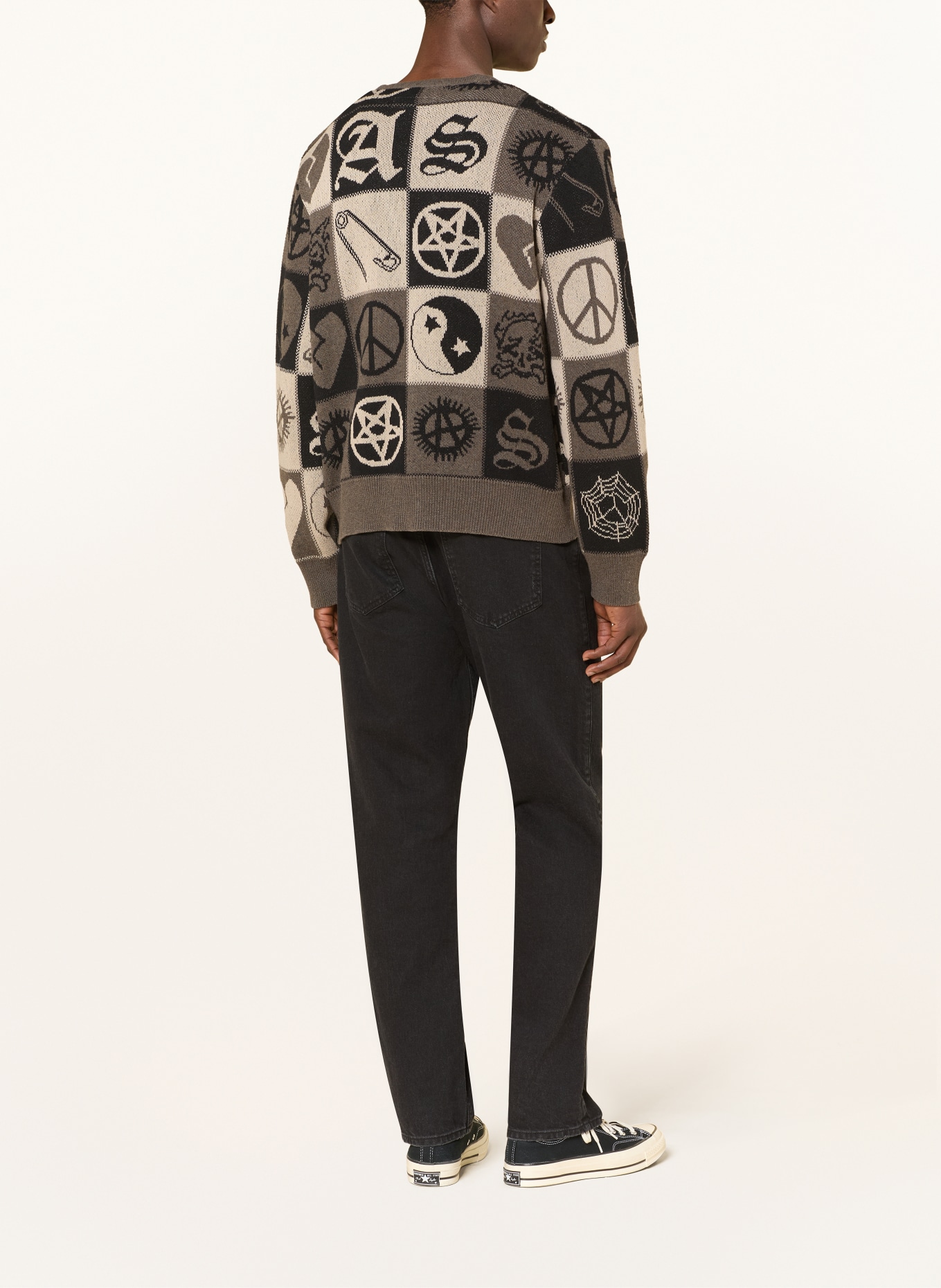 ALLSAINTS BARKER Cardigan: DARK GRAY / GRAY / BLACK