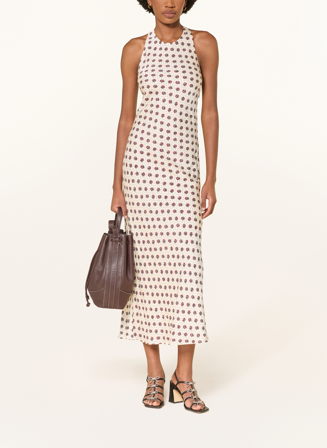 CLAUDIE PIERLOT Satynowa sukienka: ECRU / CIEMNOCZERWONY / PETROL