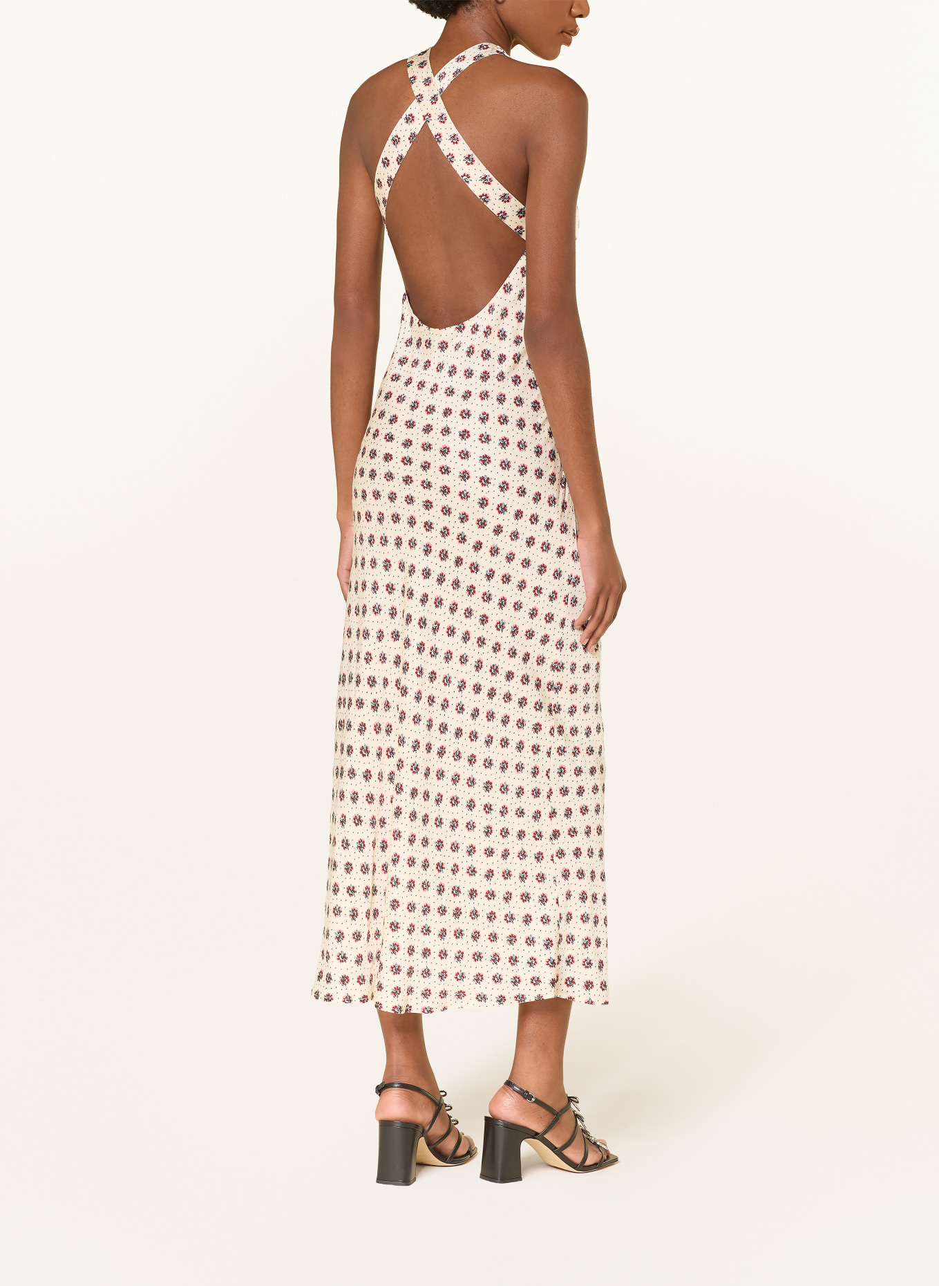 CLAUDIE PIERLOT Satynowa sukienka: ECRU / CIEMNOCZERWONY / PETROL