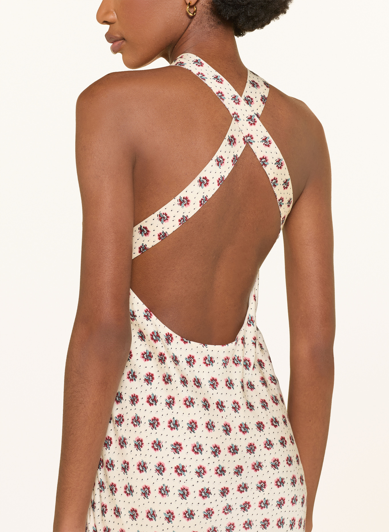 CLAUDIE PIERLOT Satynowa sukienka: ECRU / CIEMNOCZERWONY / PETROL