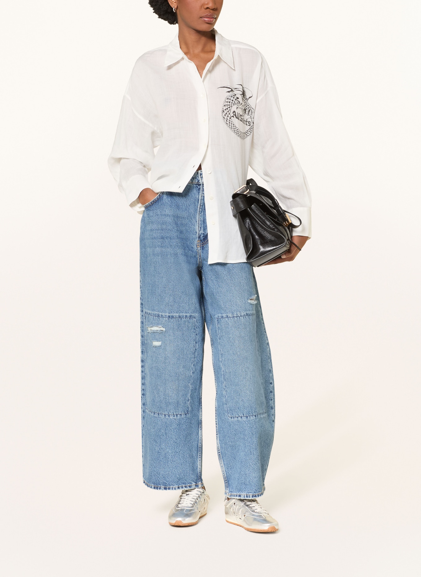 ALLSAINTS SPARROW Shirt Blouse: WHITE / BLACK