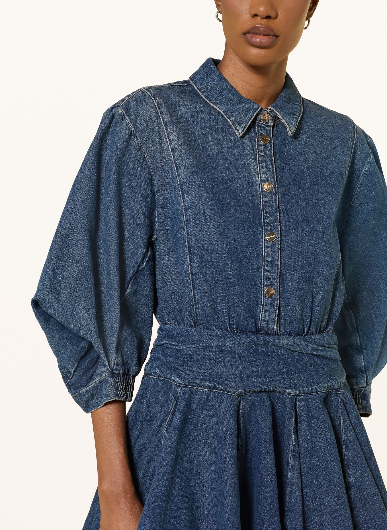 ALLSAINTS ARLO-spijkerjurk met 3/4-mouwen: BLAUW