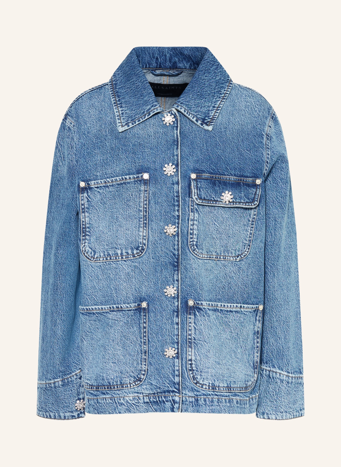 ALLSAINTS Jeansjacke BEX mit Schmucksteinen: 2846 Mid Indigo