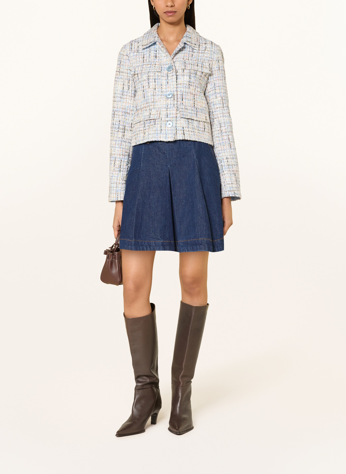 Rich & Royal Tweedjasje met pailletten: LICHTBLAUW / ROSÉ / CRÈME