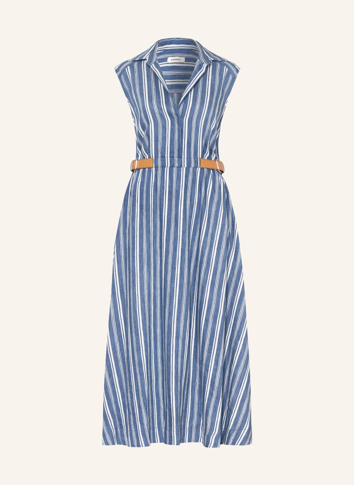 SANDRO Sukienka koszulowa z lnu: NIEBIESKI / BIAŁY