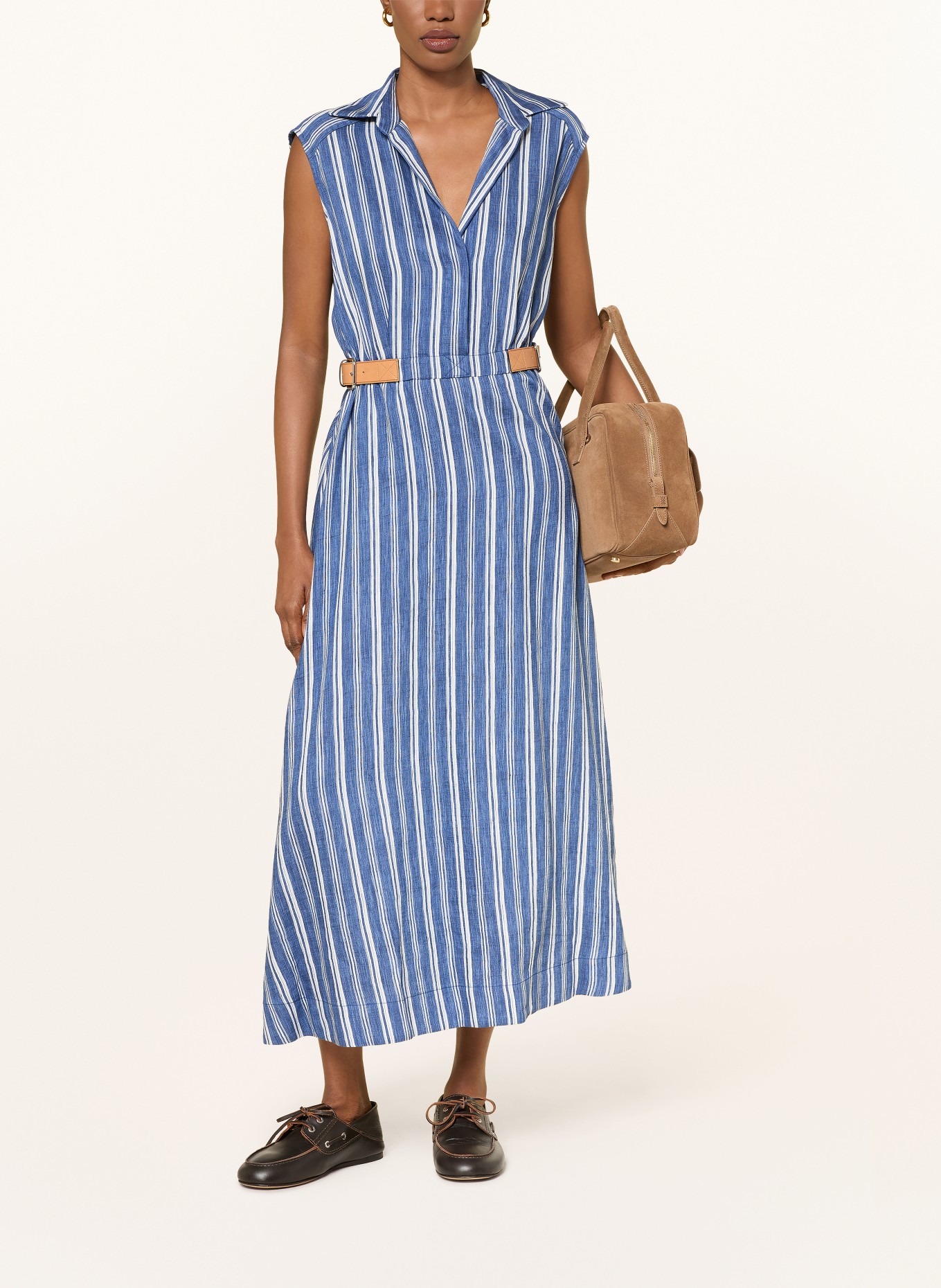 SANDRO Sukienka koszulowa z lnu: NIEBIESKI / BIAŁY