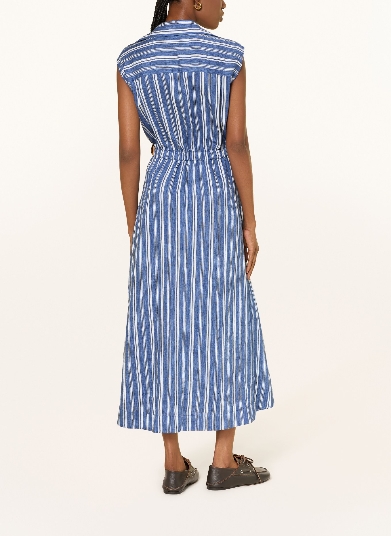 SANDRO Sukienka koszulowa z lnu: NIEBIESKI / BIAŁY