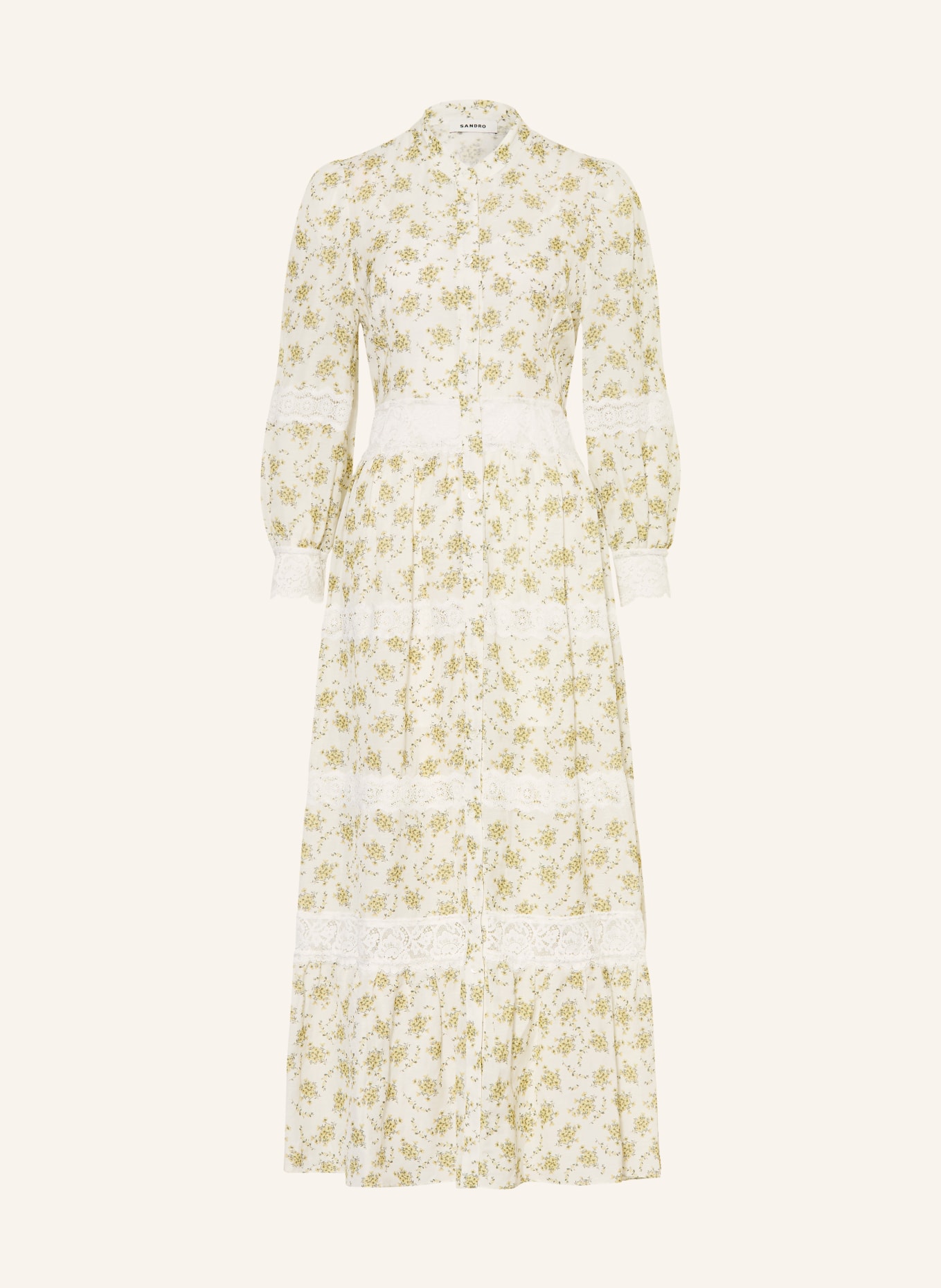 SANDRO Sukienka z lnu z rękawami 3/4: ECRU / JASNOŻÓŁTY / OLIWKOWY