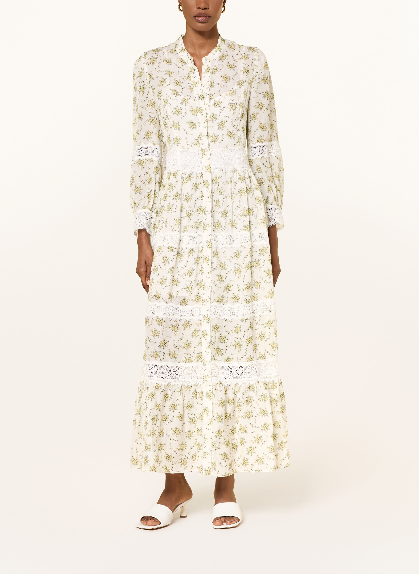 SANDRO Sukienka z lnu z rękawami 3/4: ECRU / JASNOŻÓŁTY / OLIWKOWY