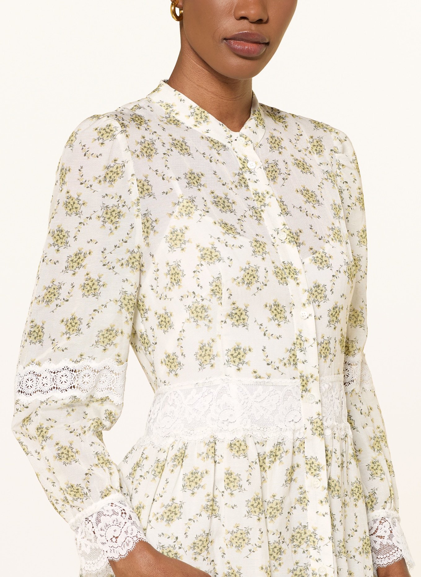 SANDRO Sukienka z lnu z rękawami 3/4: ECRU / JASNOŻÓŁTY / OLIWKOWY