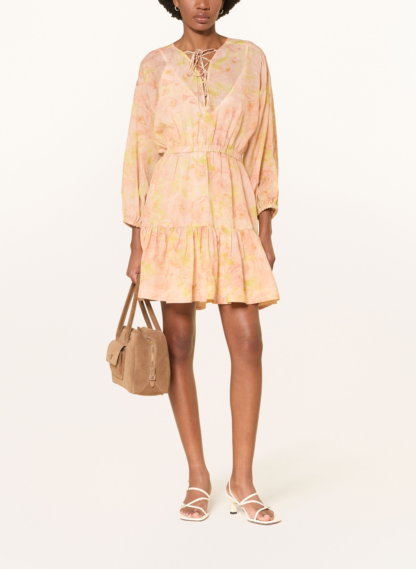 SANDRO Kleid mit Rüschen: HELLORANGE / GELB / HELLGRÜN