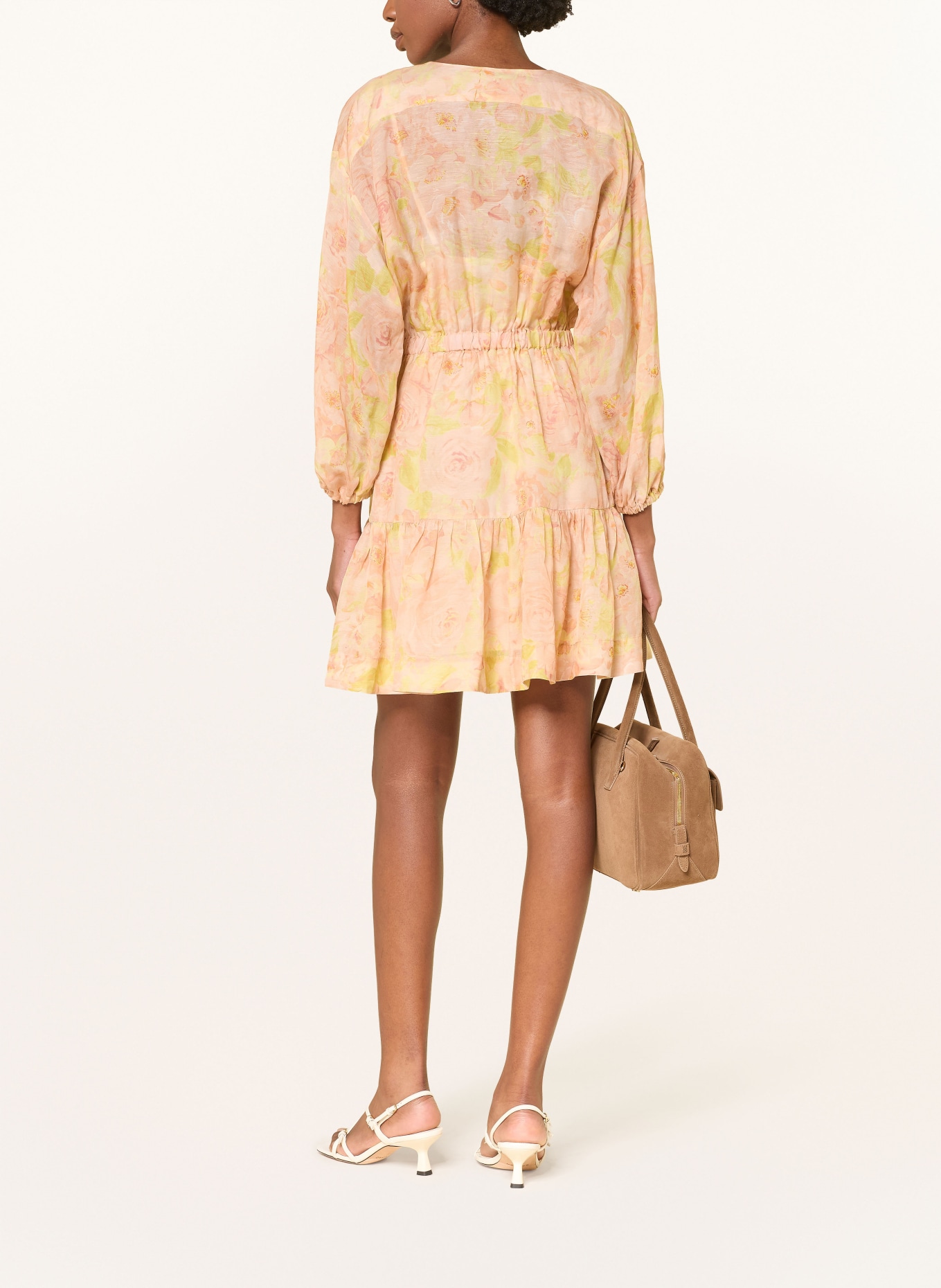 SANDRO Kleid mit Rüschen: HELLORANGE / GELB / HELLGRÜN