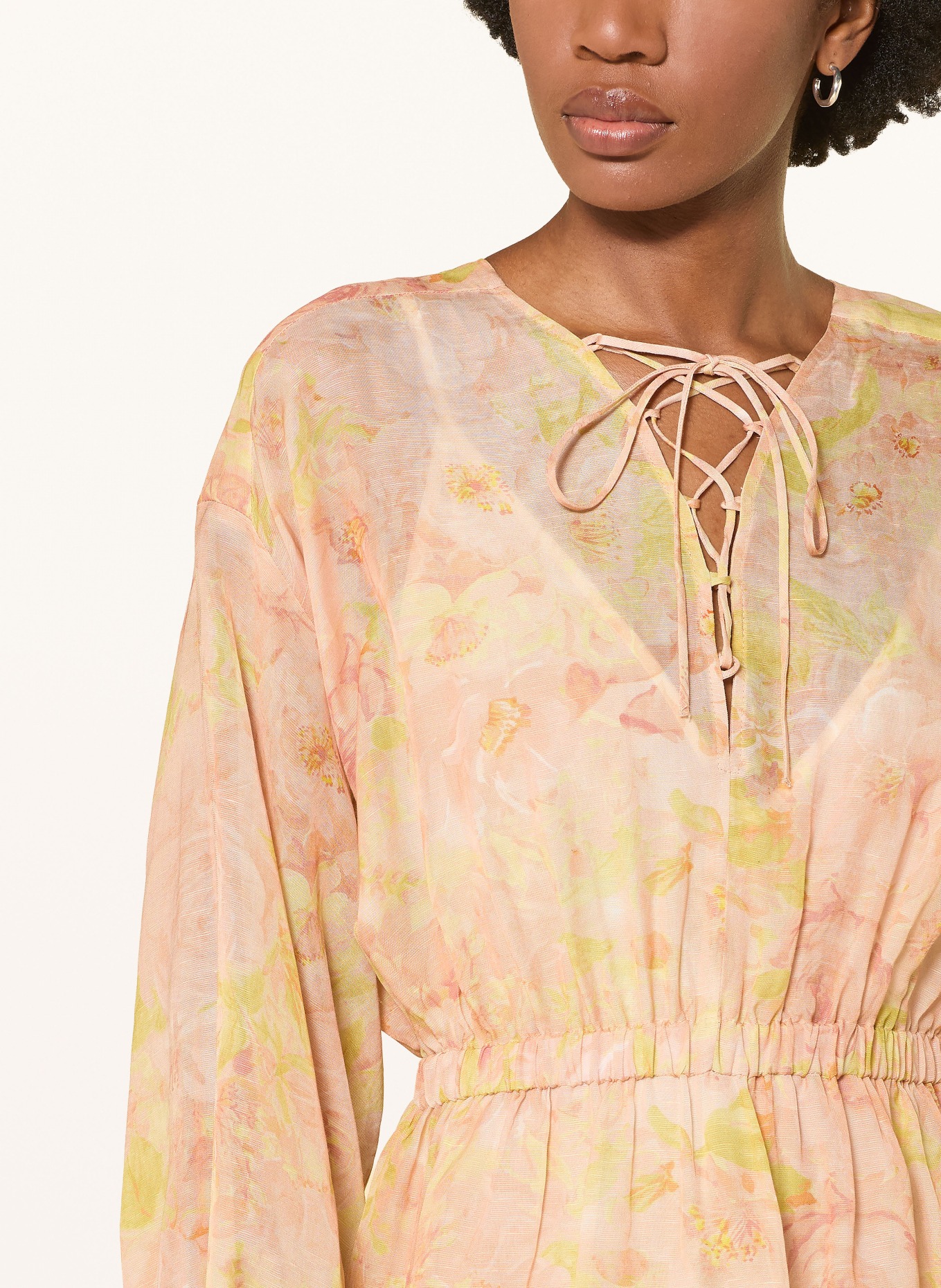 SANDRO Kleid mit Rüschen: HELLORANGE / GELB / HELLGRÜN