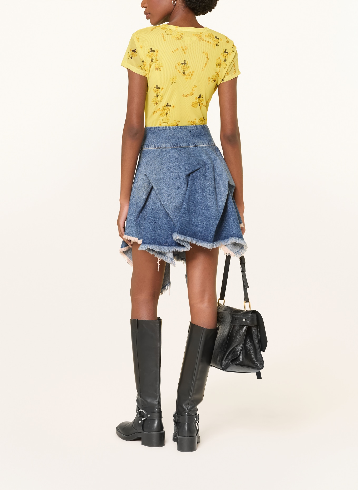 ALLSAINTS Tričko ELLIE z mesh materiálu: ŽLUTÁ / TMAVĚ HNĚDÁ / TMAVĚ ŽLUTÁ