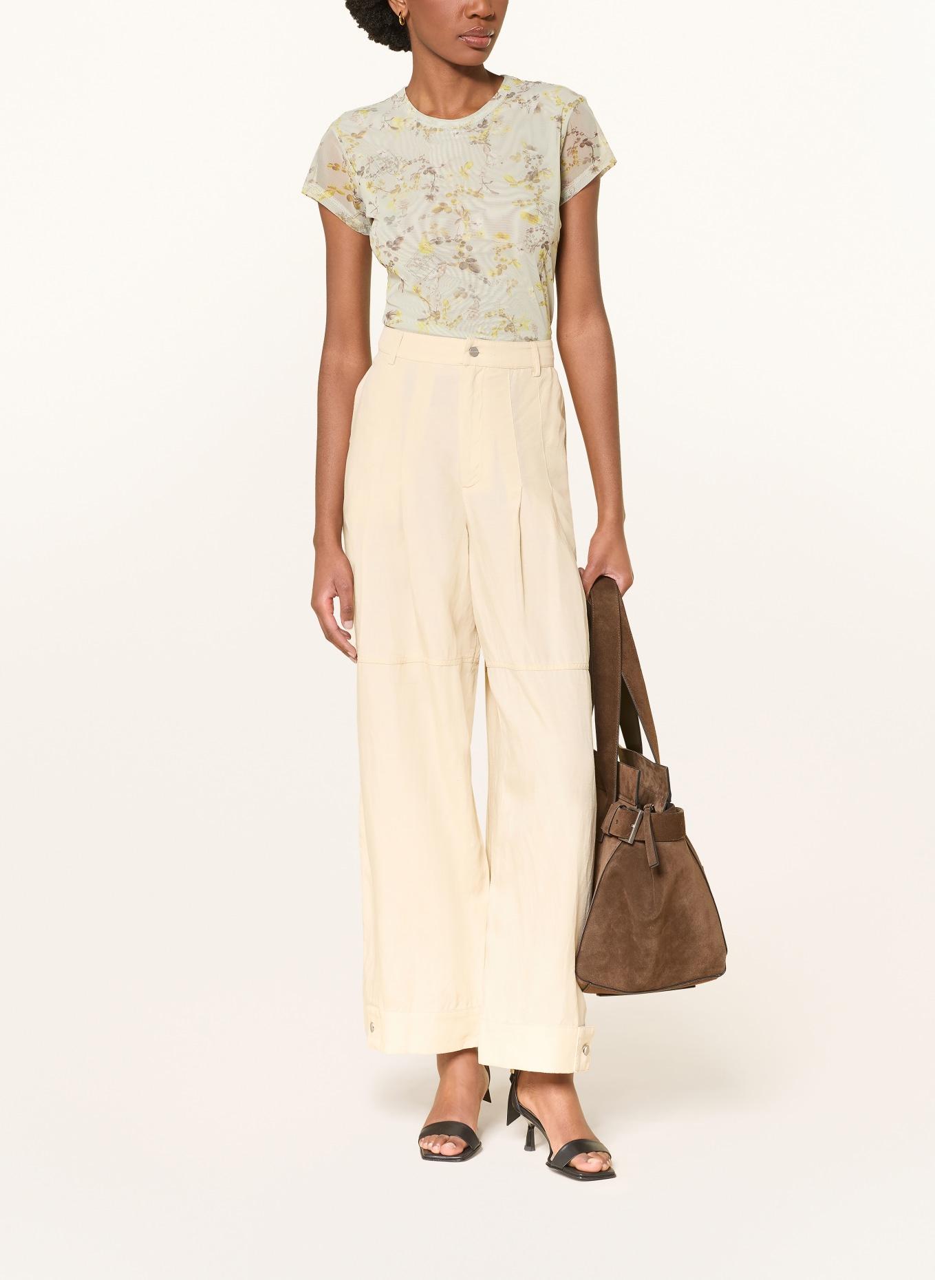 ALLSAINTS Tričko ELLIE ze síťoviny: SVĚTLE ZELENÁ / TMAVĚ ŽLUTÁ / KHAKI