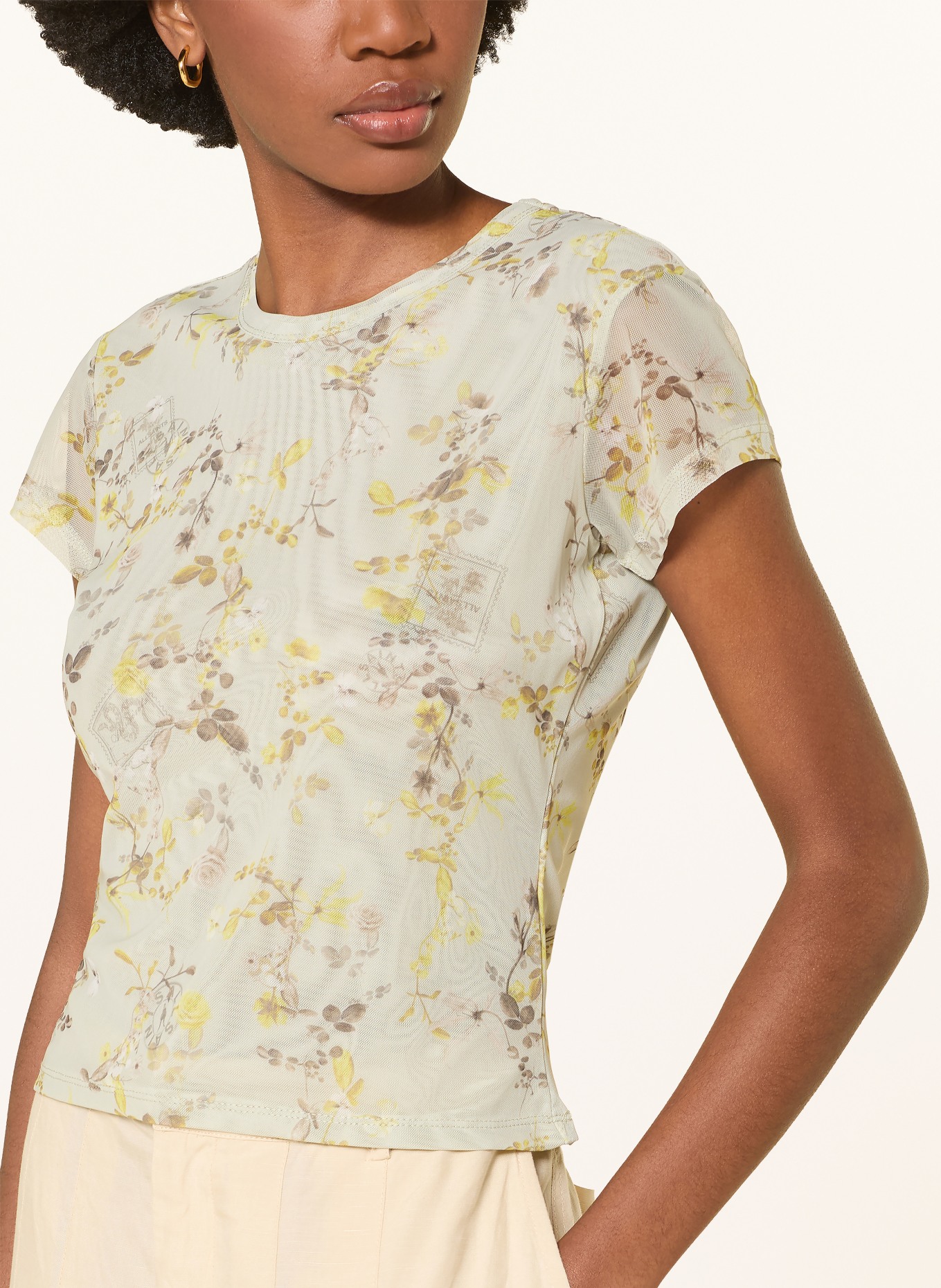 ALLSAINTS Tričko ELLIE ze síťoviny: SVĚTLE ZELENÁ / TMAVĚ ŽLUTÁ / KHAKI