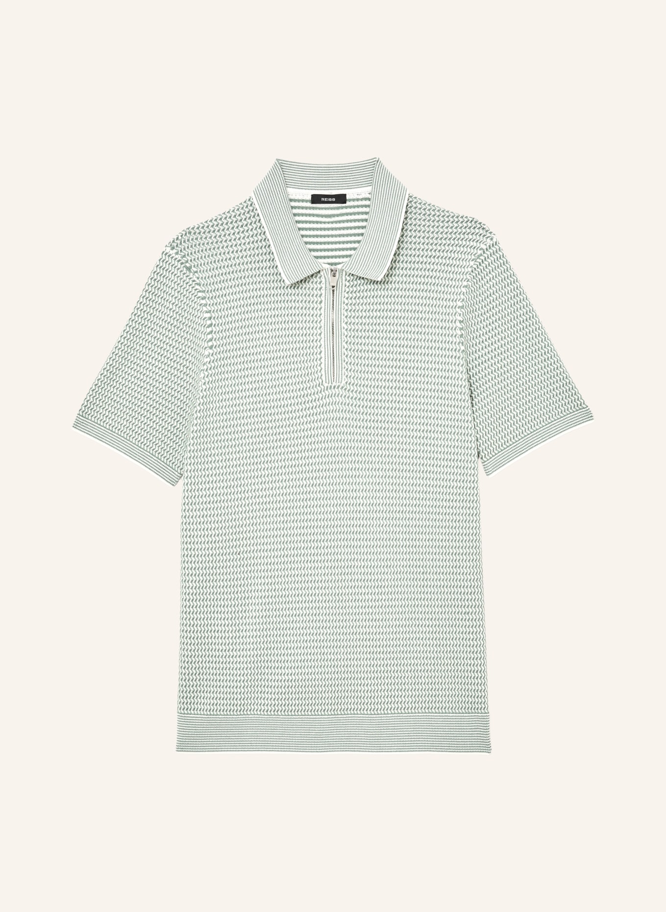 REISS Gebreid poloshirt BRINK: GROEN / WIT