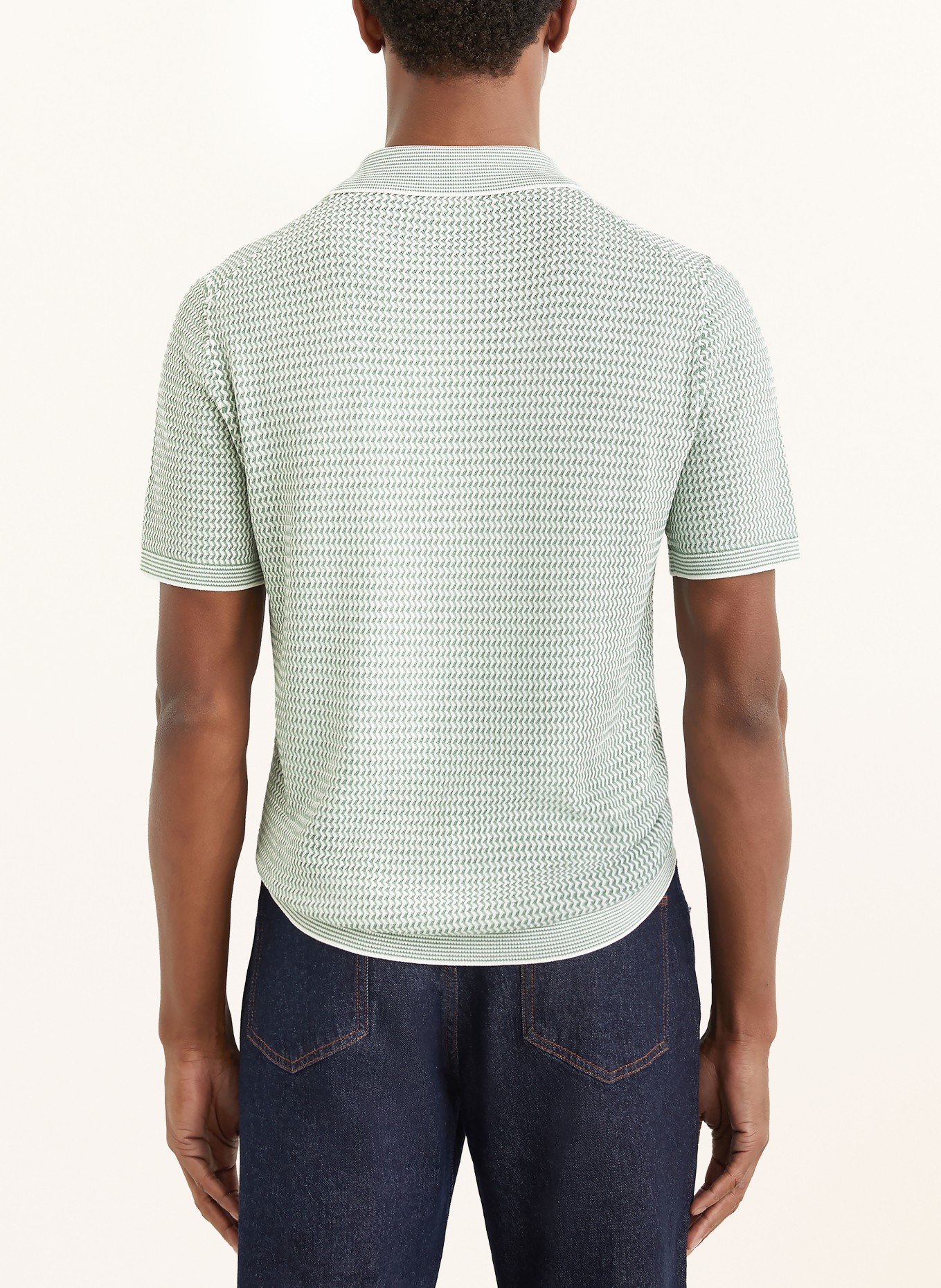 REISS Gebreid poloshirt BRINK: GROEN / WIT