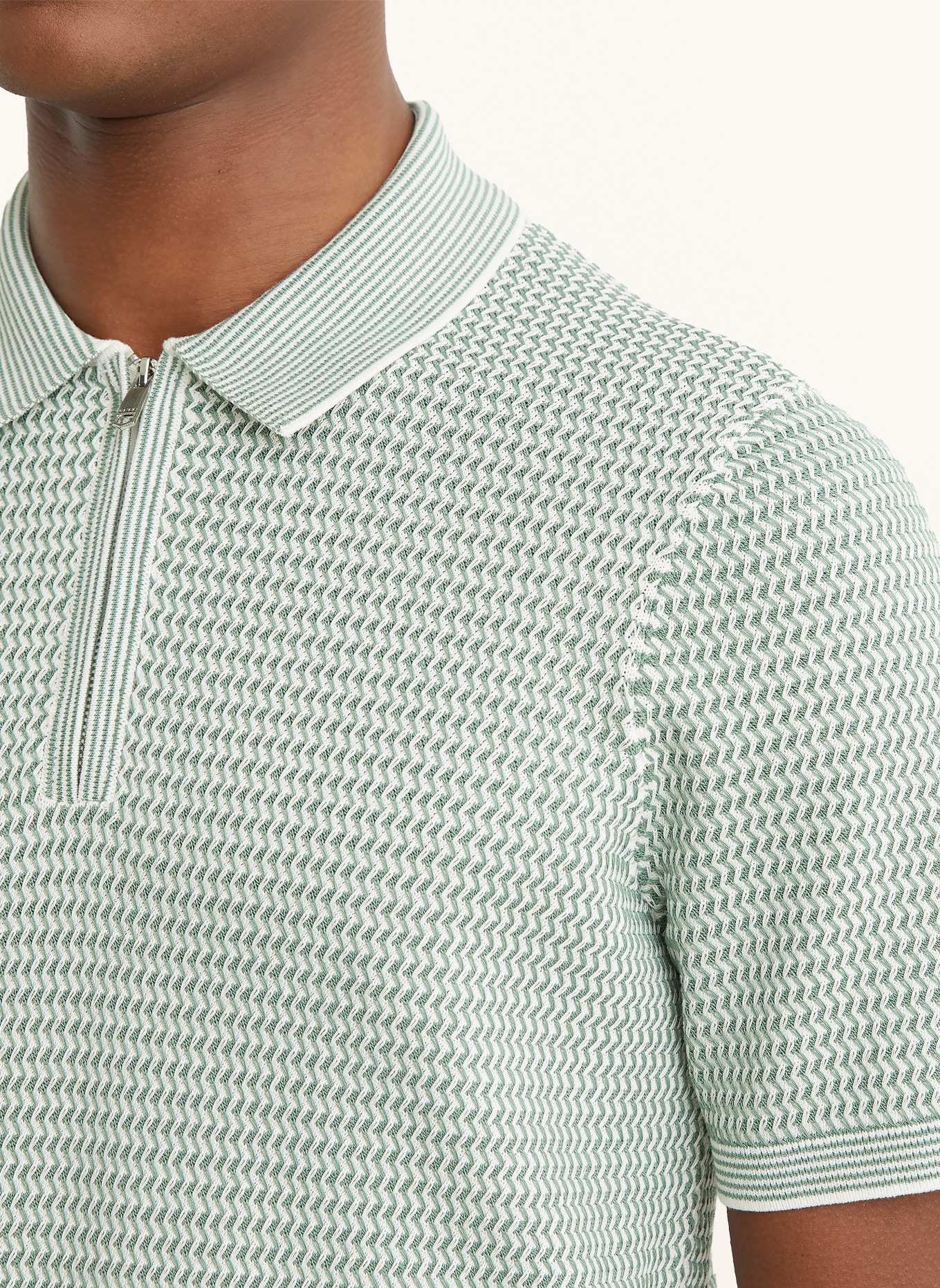 REISS Gebreid poloshirt BRINK: GROEN / WIT