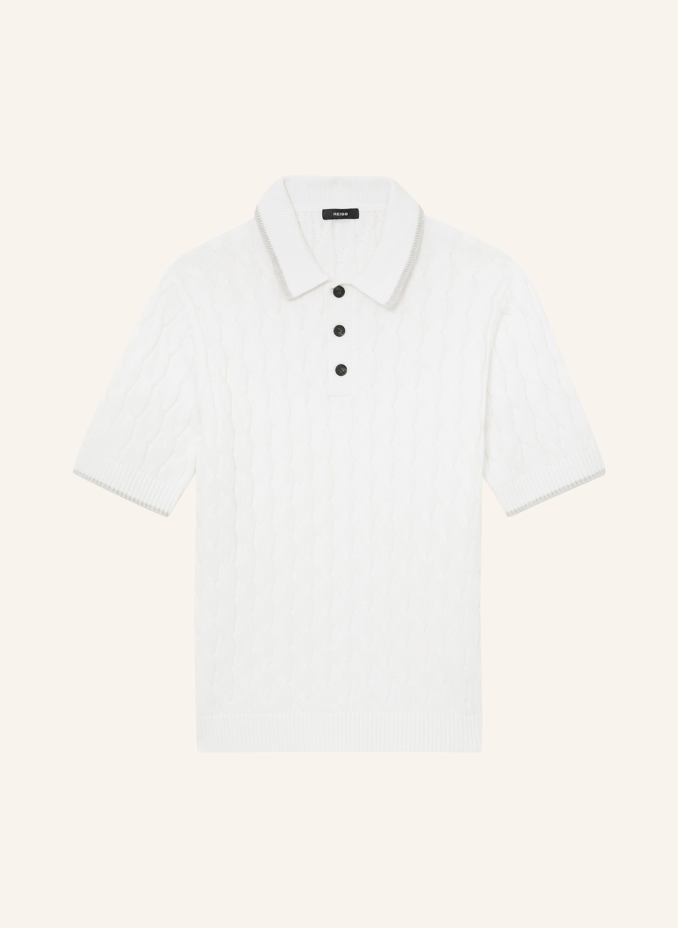 REISS Gebreid poloshirt DENBY: WIT