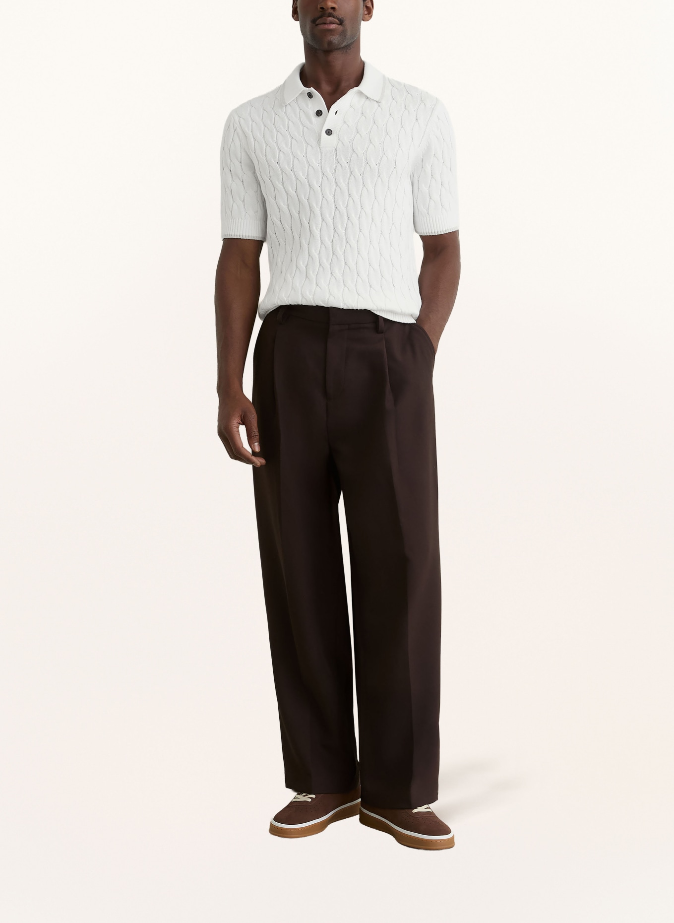 REISS Gebreid poloshirt DENBY: WIT