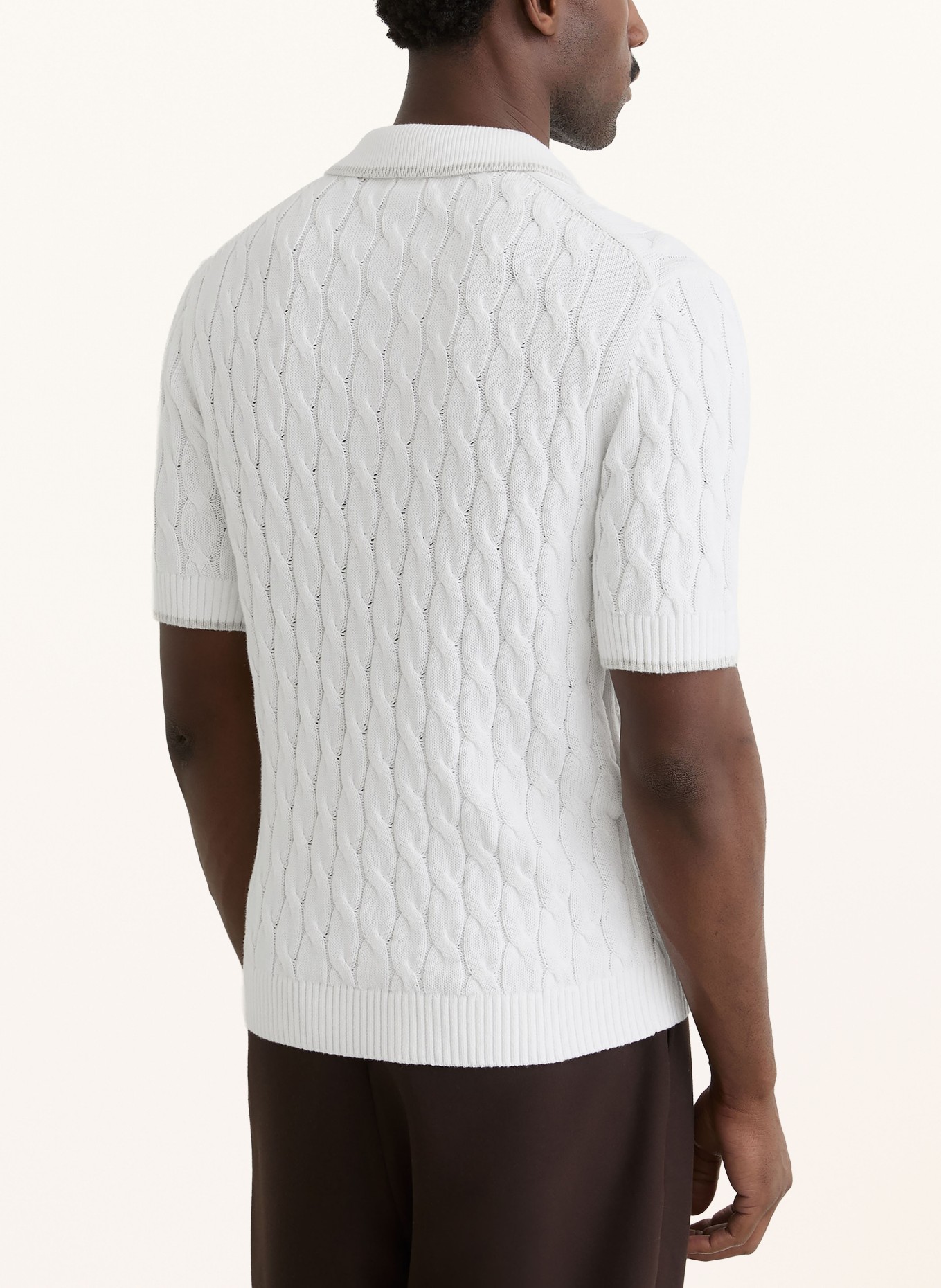 REISS Gebreid poloshirt DENBY: WIT