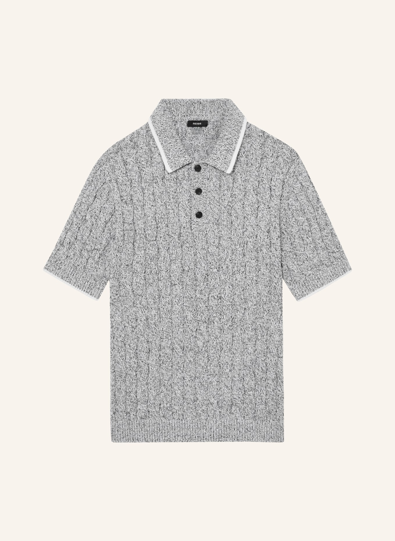 REISS Gebreid poloshirt DENBY: GRIJS / ZWART