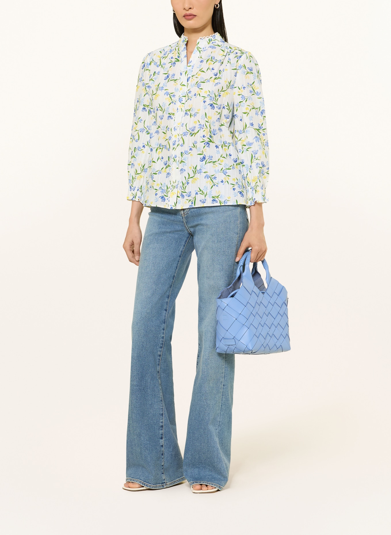 HOBBS Bluse IMELDA mit 3/4-Arm: CREME / GRÜN / HELLBLAU