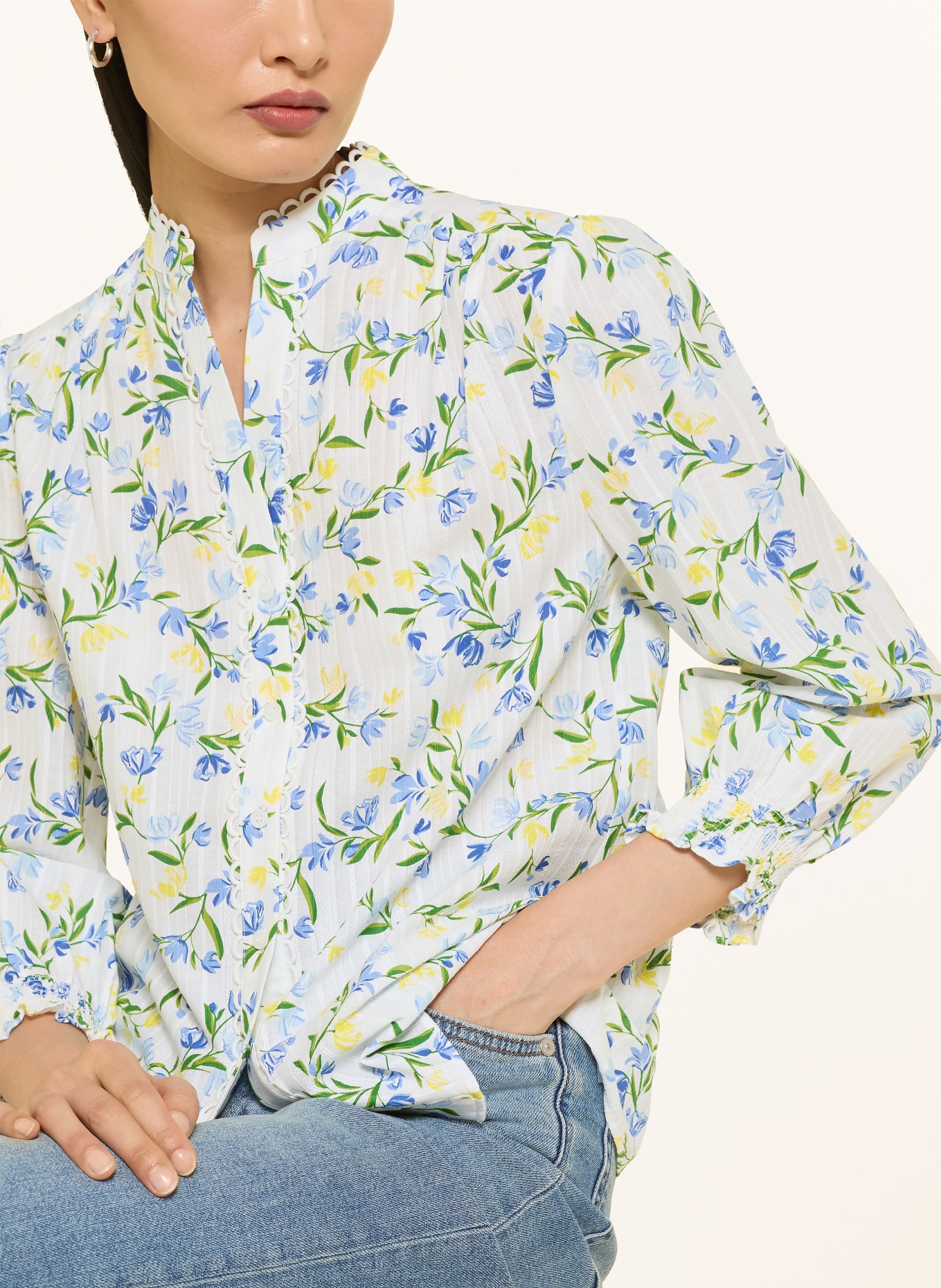 HOBBS Bluse IMELDA mit 3/4-Arm: CREME / GRÜN / HELLBLAU