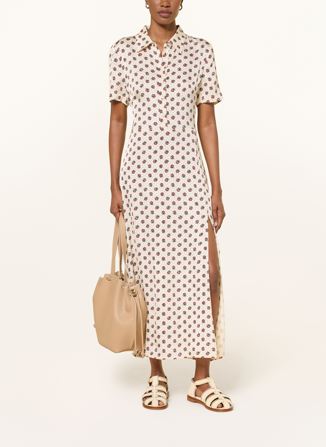 CLAUDIE PIERLOT Hemdblusenkleid: CREME / DUNKELROT / SCHWARZ