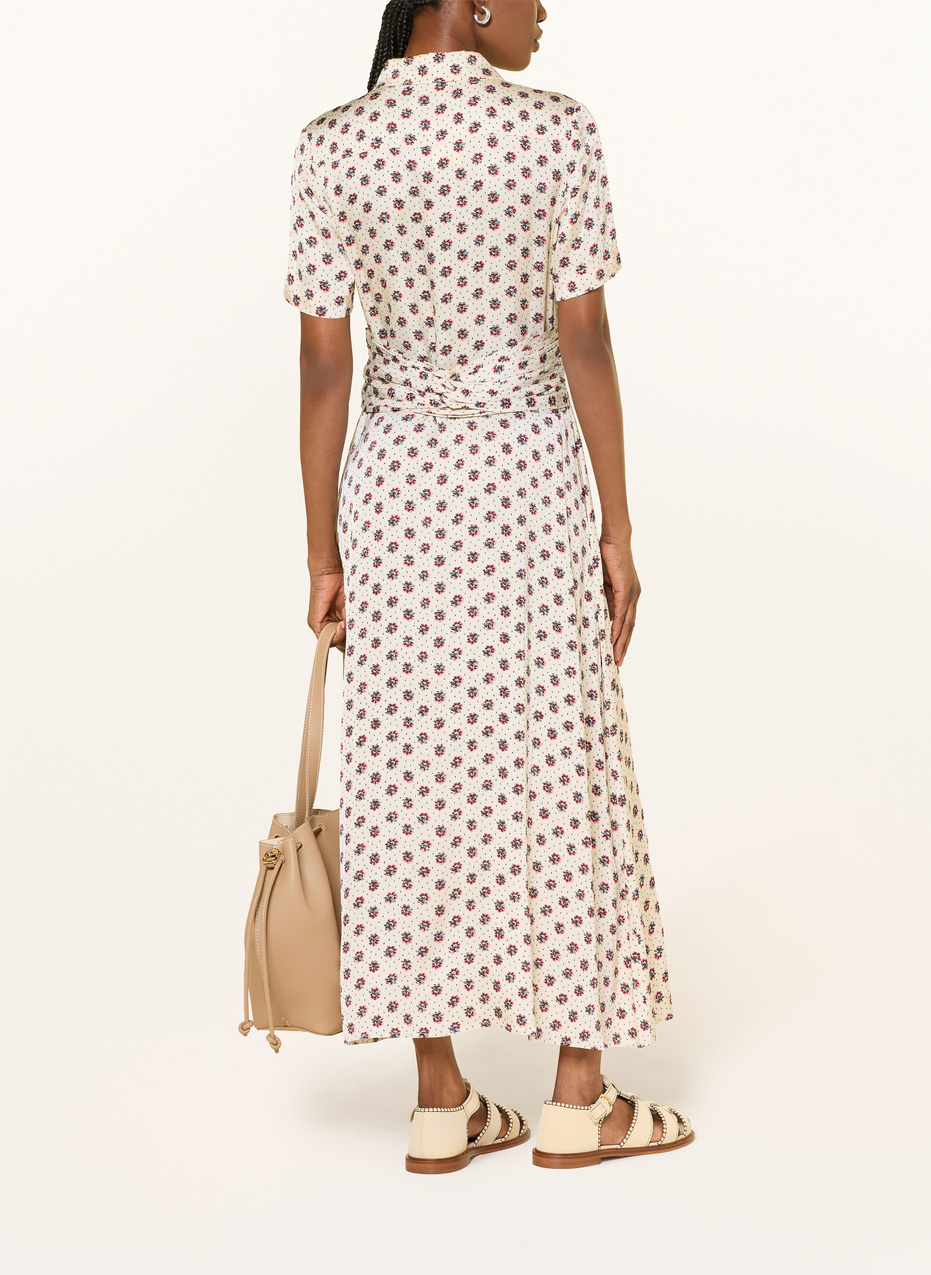 CLAUDIE PIERLOT Hemdblusenkleid: CREME / DUNKELROT / SCHWARZ