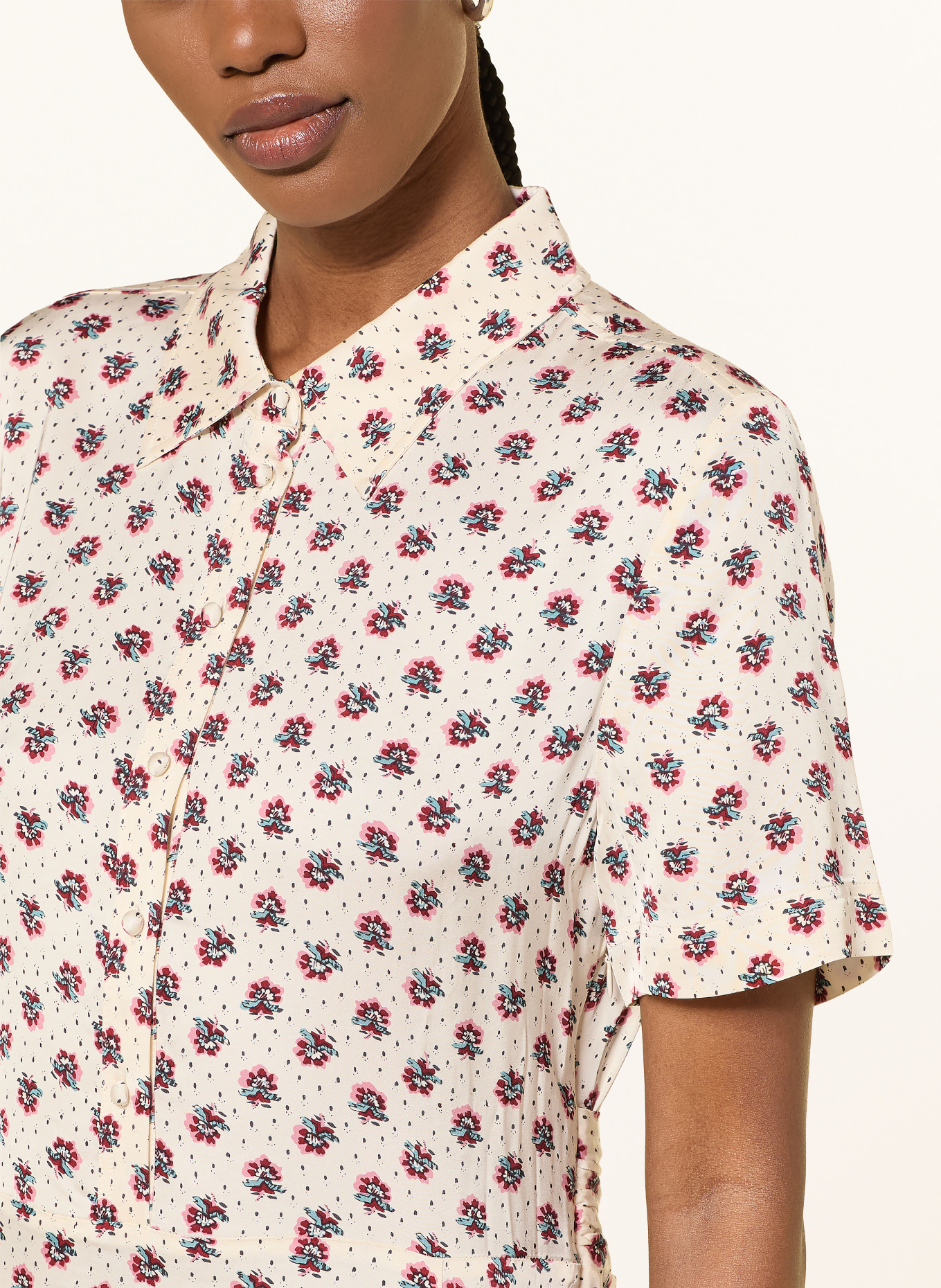 CLAUDIE PIERLOT Hemdblusenkleid: CREME / DUNKELROT / SCHWARZ