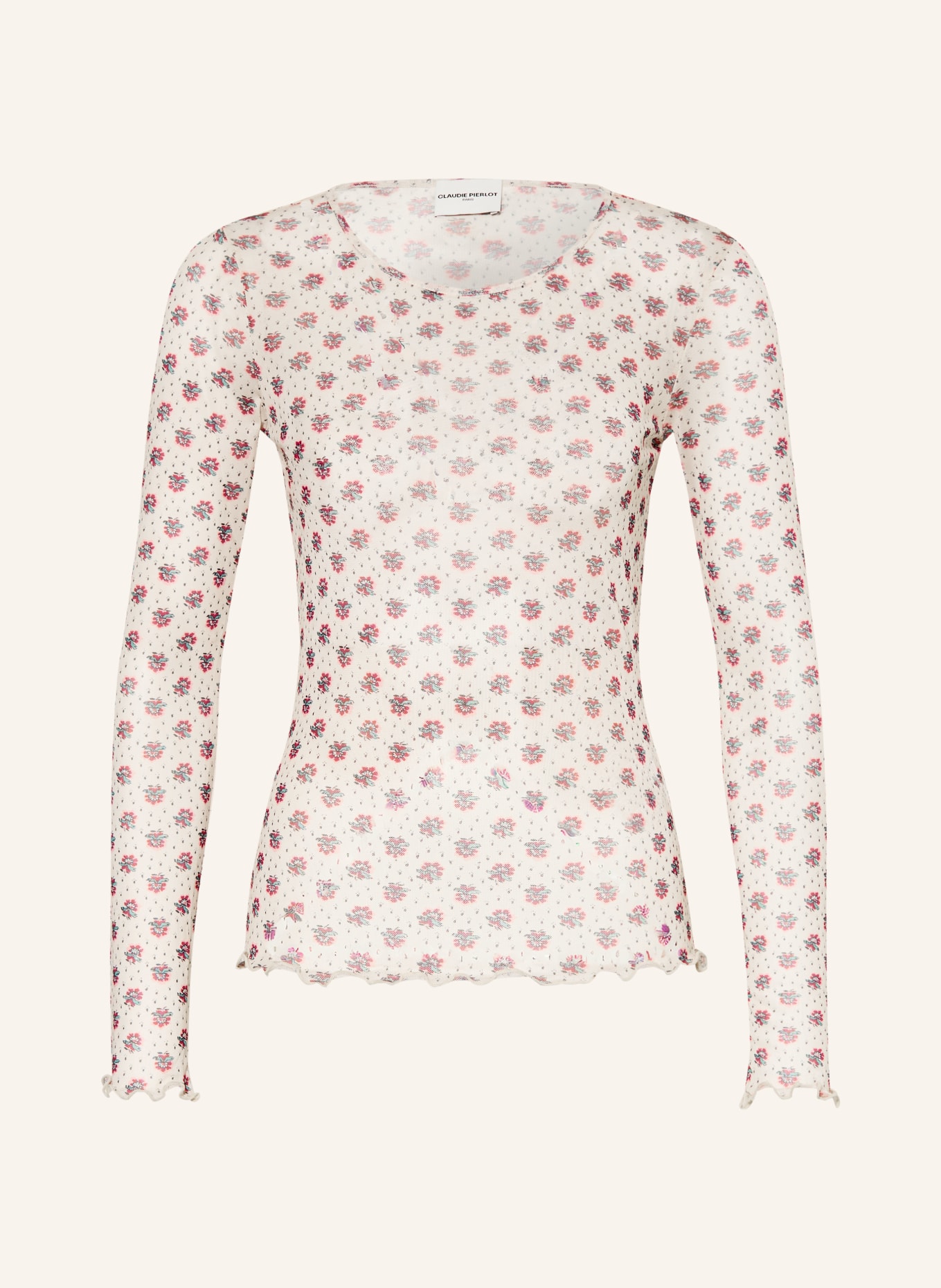 CLAUDIE PIERLOT Longsleeve aus Mesh: CREME / DUNKELROT / PETROL