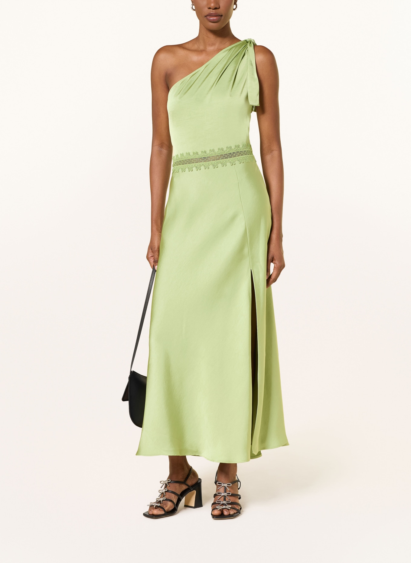 CLAUDIE PIERLOT One-Shoulder-Kleid aus Satin: HELLGRÜN
