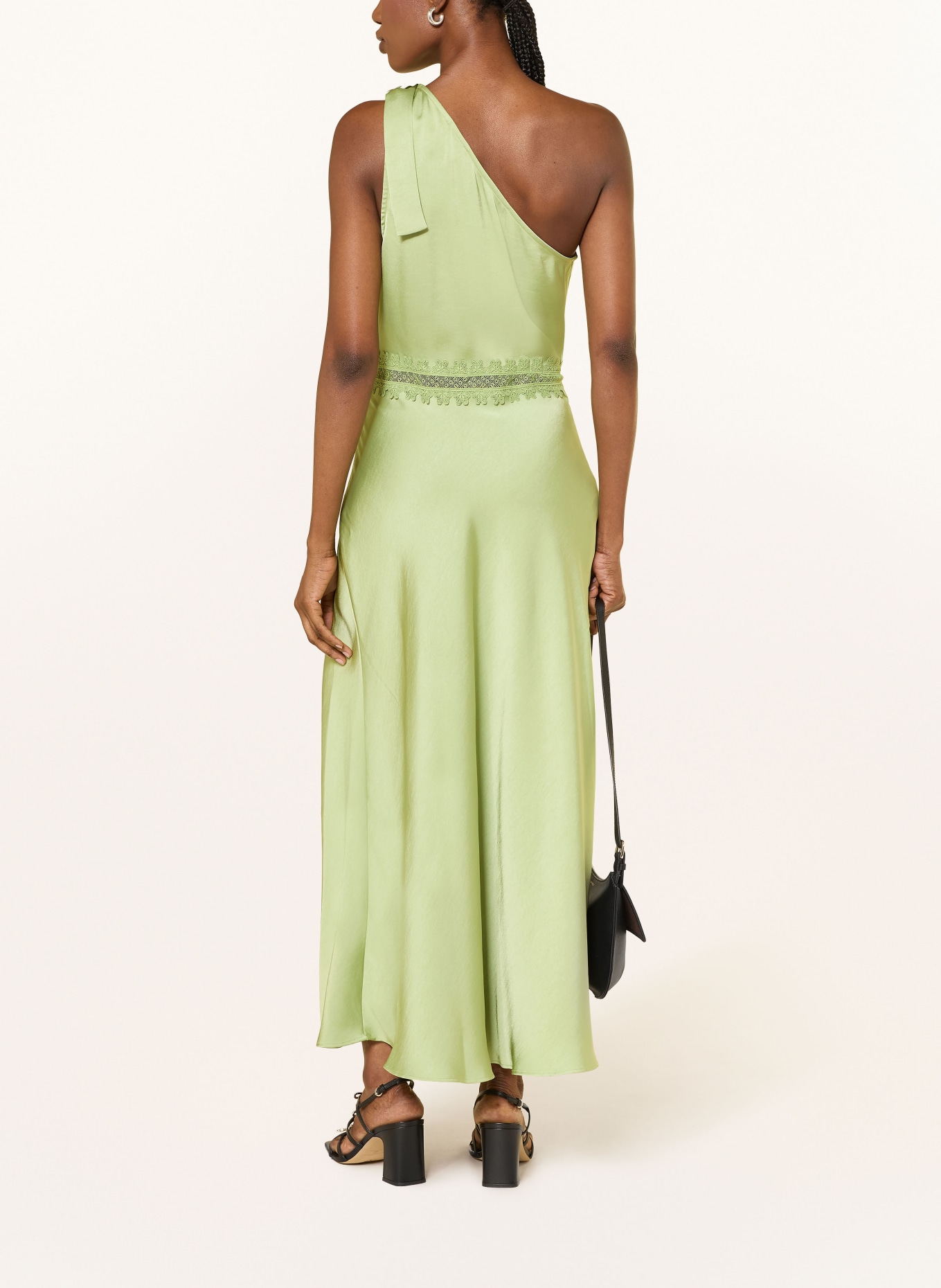 CLAUDIE PIERLOT One-Shoulder-Kleid aus Satin: HELLGRÜN