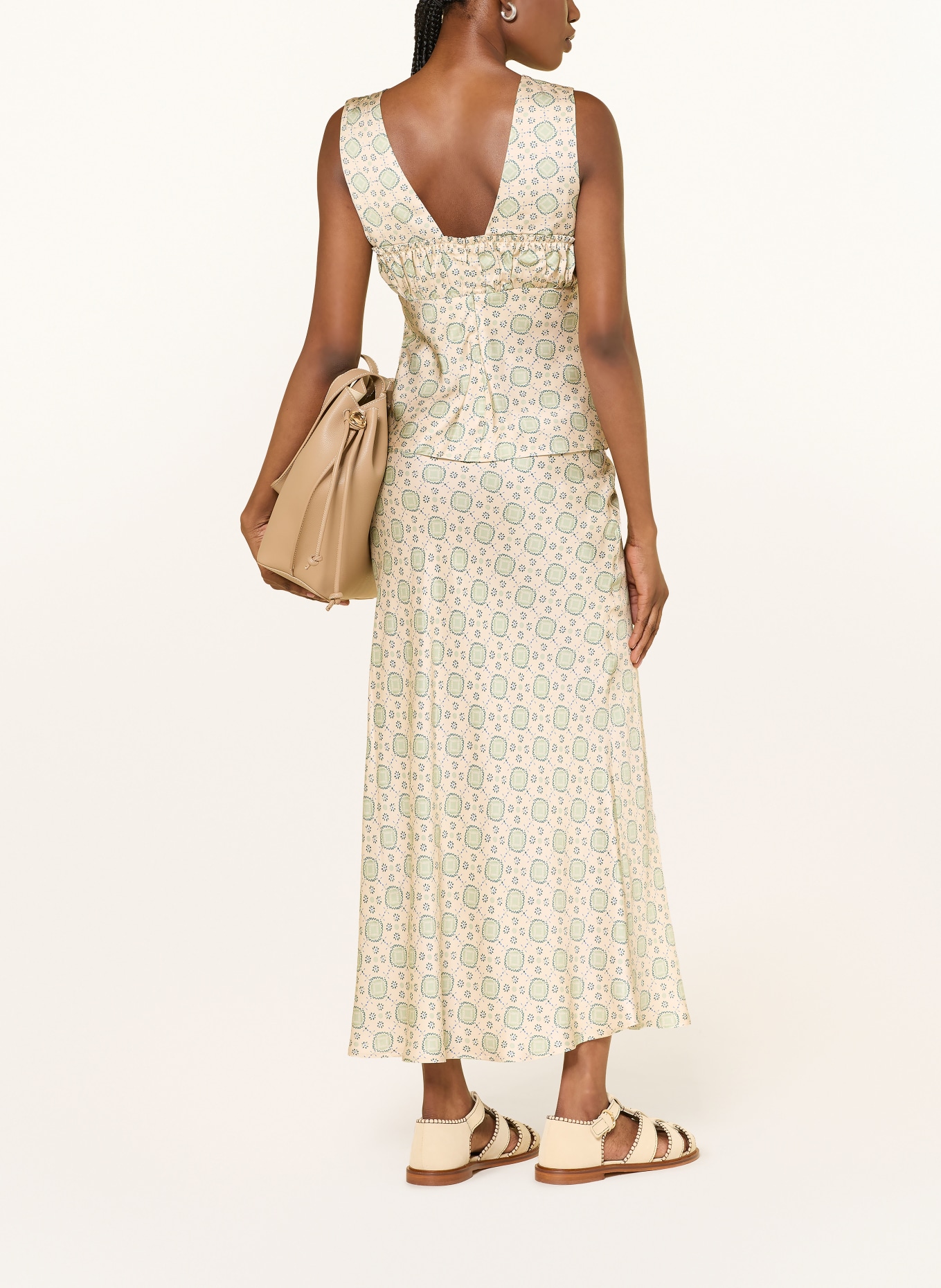 CLAUDIE PIERLOT Satinrock: CREME / HELLGRÜN / DUNKELGRÜN