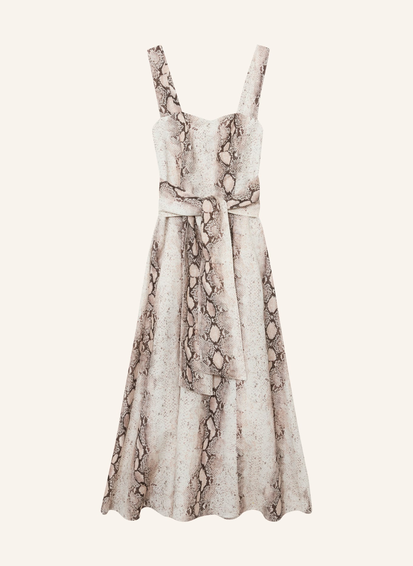 REISS Kleid AMY mit Leinen: BRAUN / ECRU / HELLORANGE