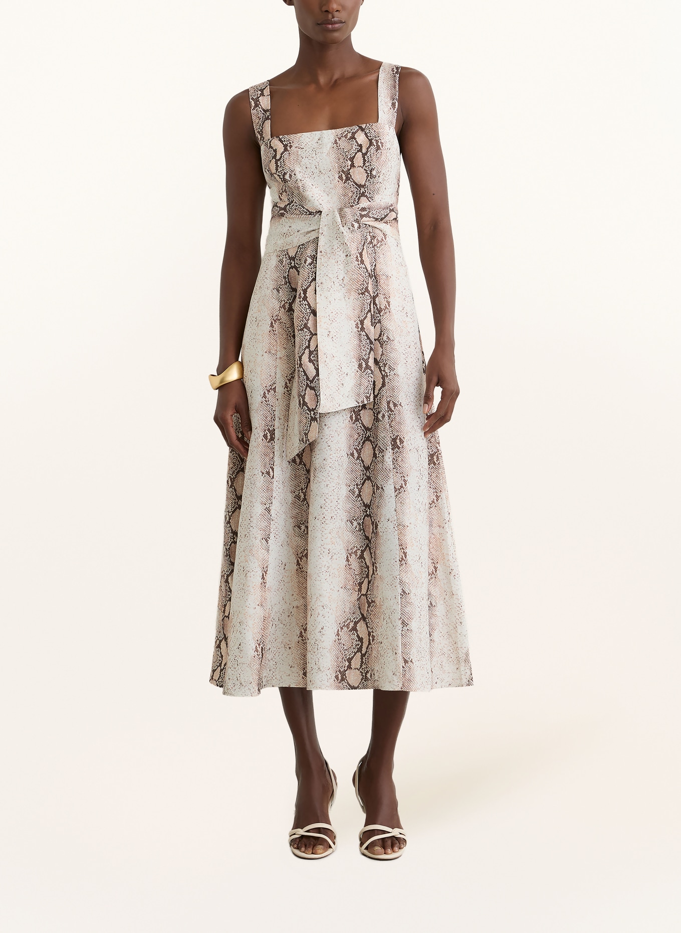 REISS Kleid AMY mit Leinen: BRAUN / ECRU / HELLORANGE