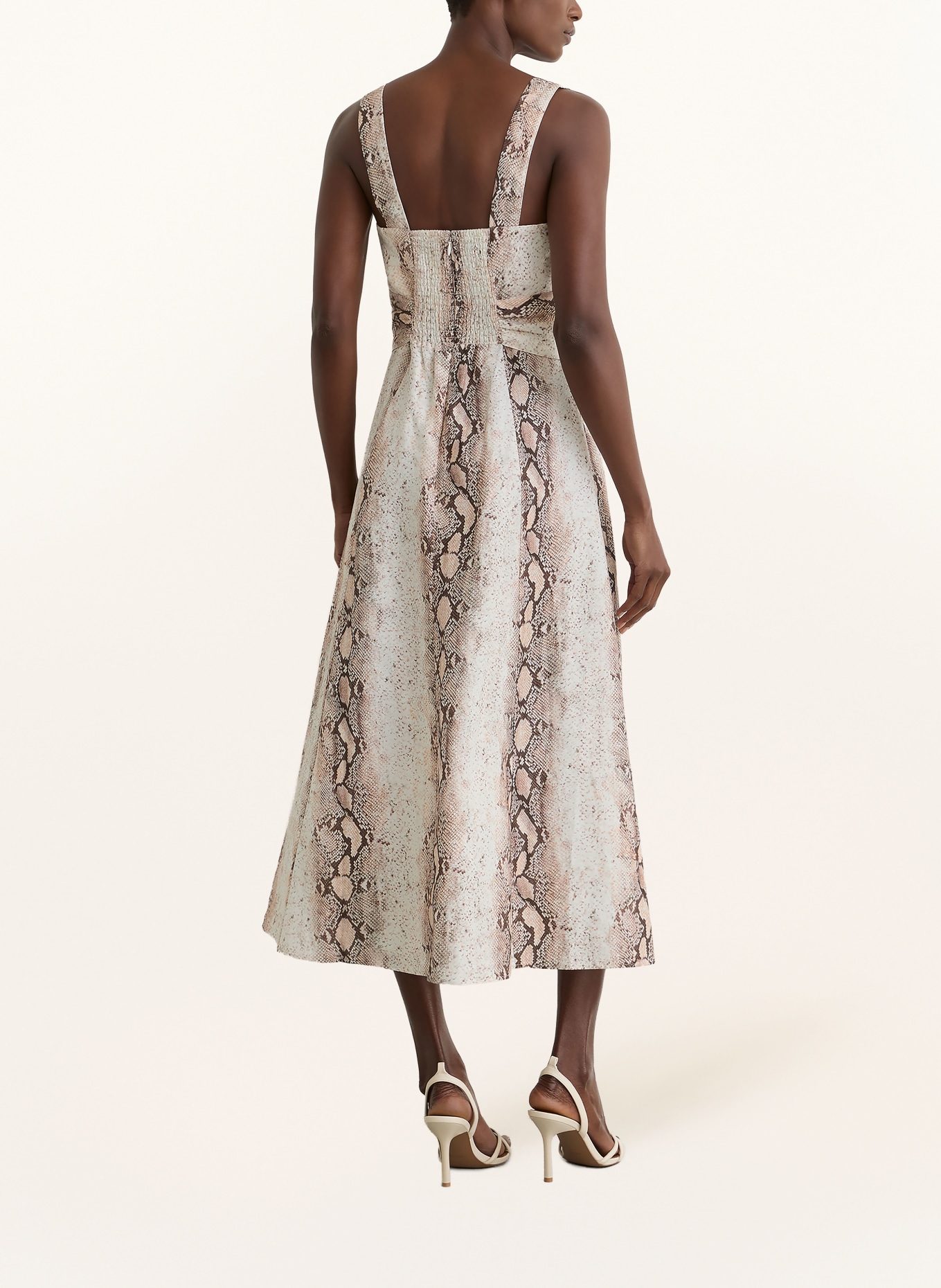 REISS Kleid AMY mit Leinen: BRAUN / ECRU / HELLORANGE