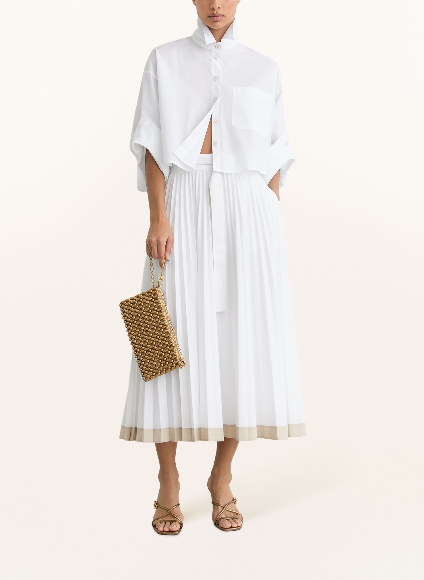 REISS Plissérok ALLORA: WIT / BEIGE