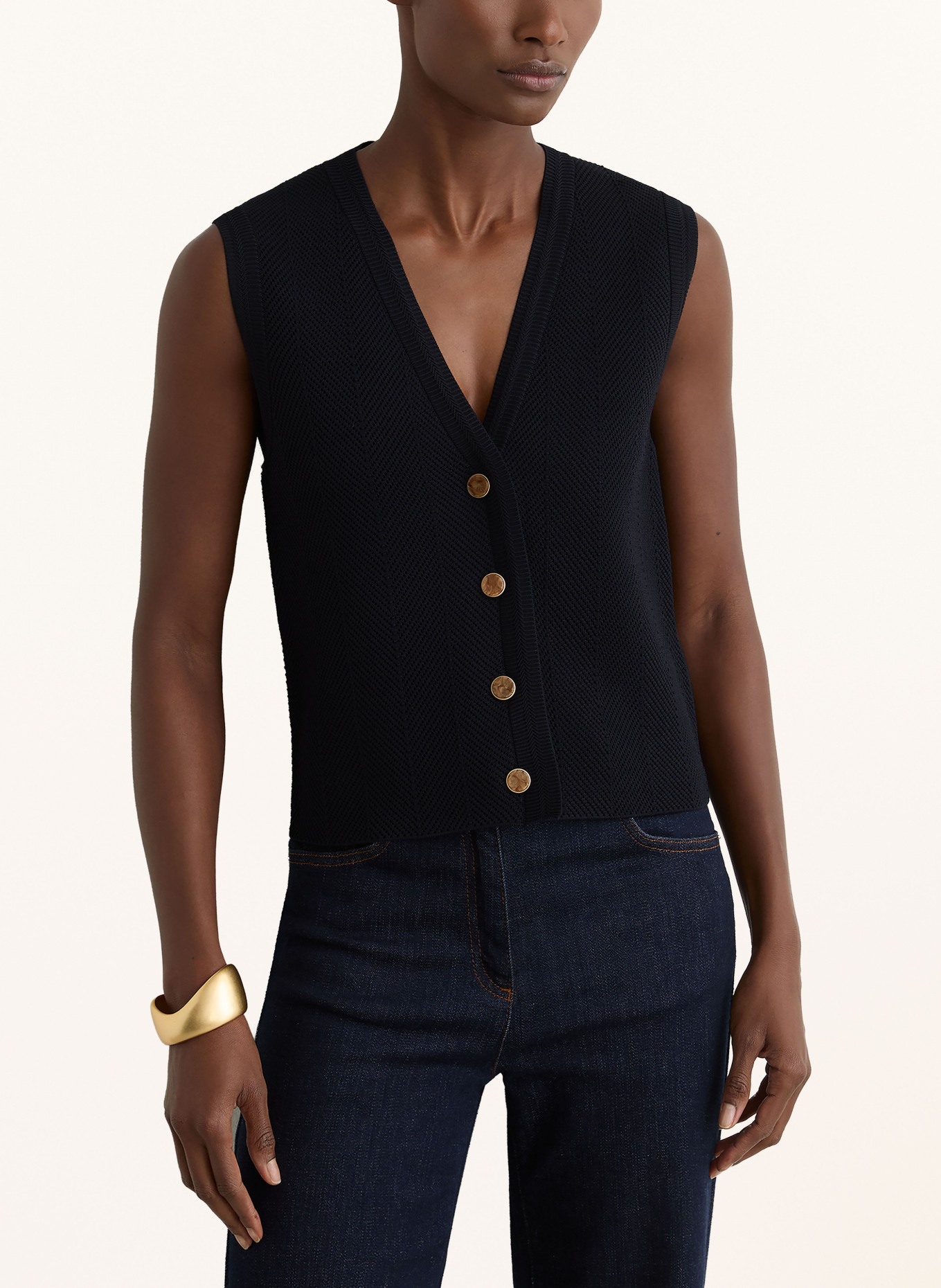 REISS Gebreid vest RIA: DONKERBLAUW
