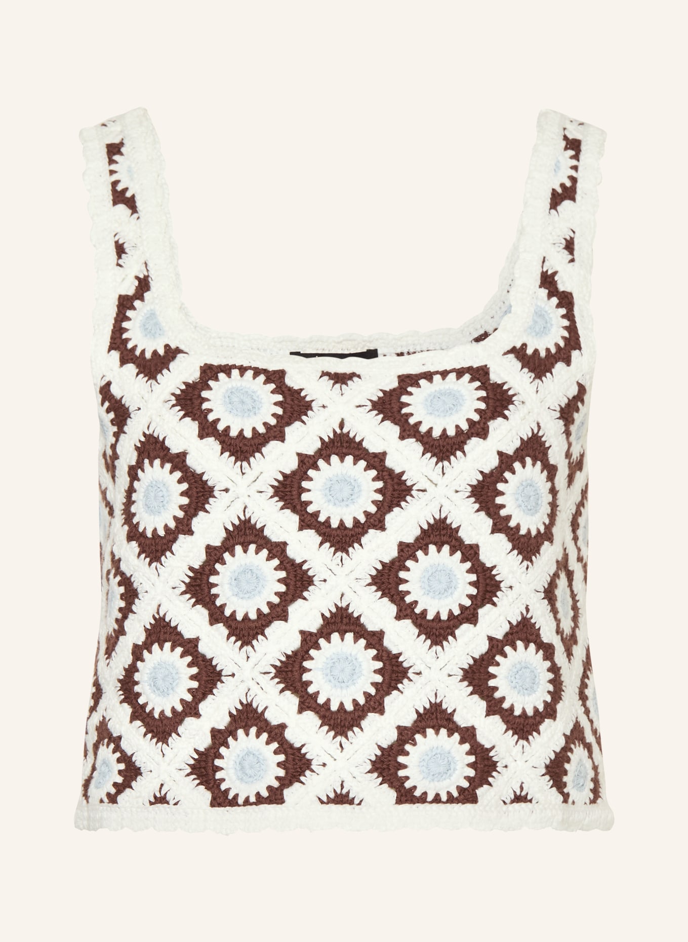 maje Krótki top szydełkowy: BIAŁY / CIEMNOBRĄZOWY / JASNONIEBIESKI