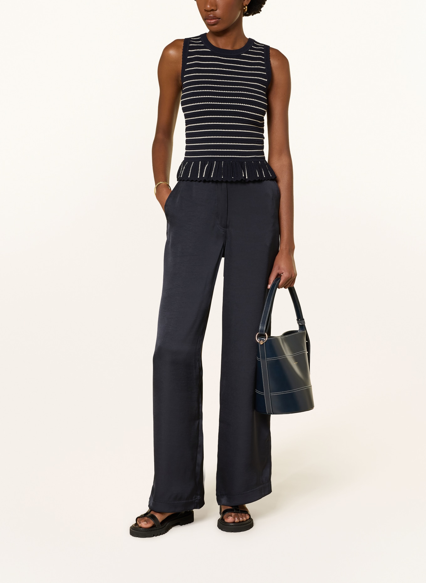 CLAUDIE PIERLOT Marlenehose aus Satin: DUNKELBLAU