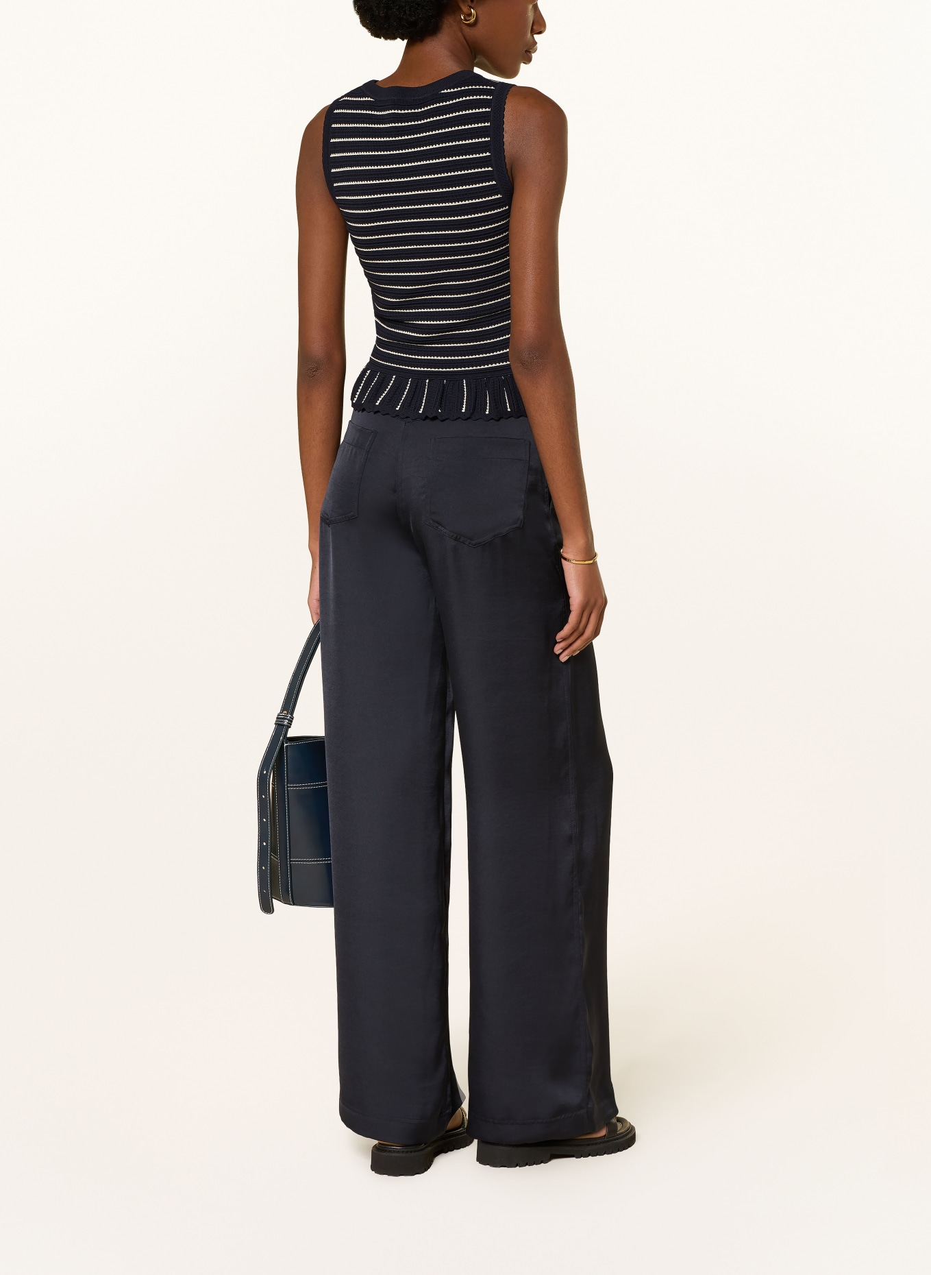 CLAUDIE PIERLOT Marlenehose aus Satin: DUNKELBLAU