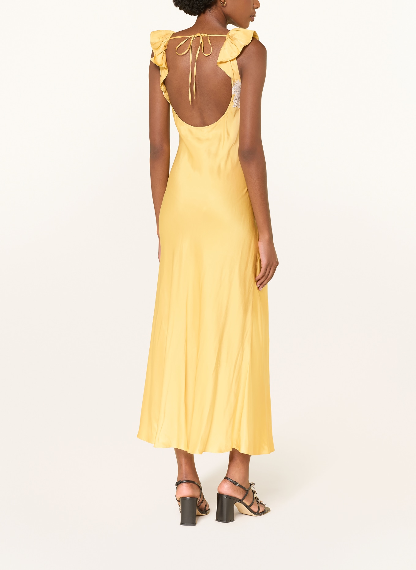 CLAUDIE PIERLOT Satynowa sukienka z koronką: CIEMNOŻÓŁTY / BIAŁY