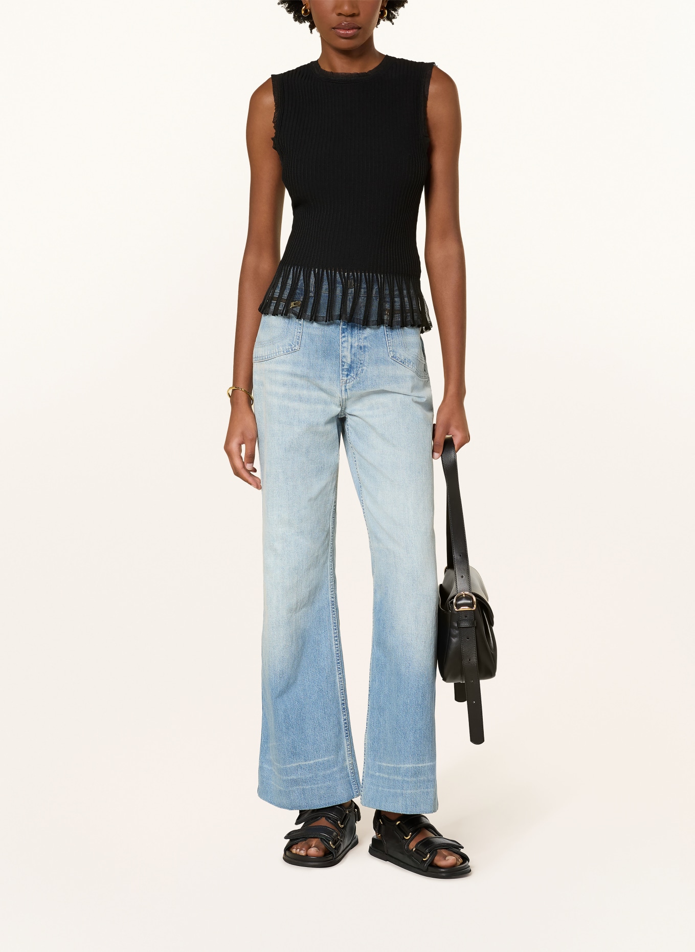 SANDRO Stricktop im Materialmix: SCHWARZ