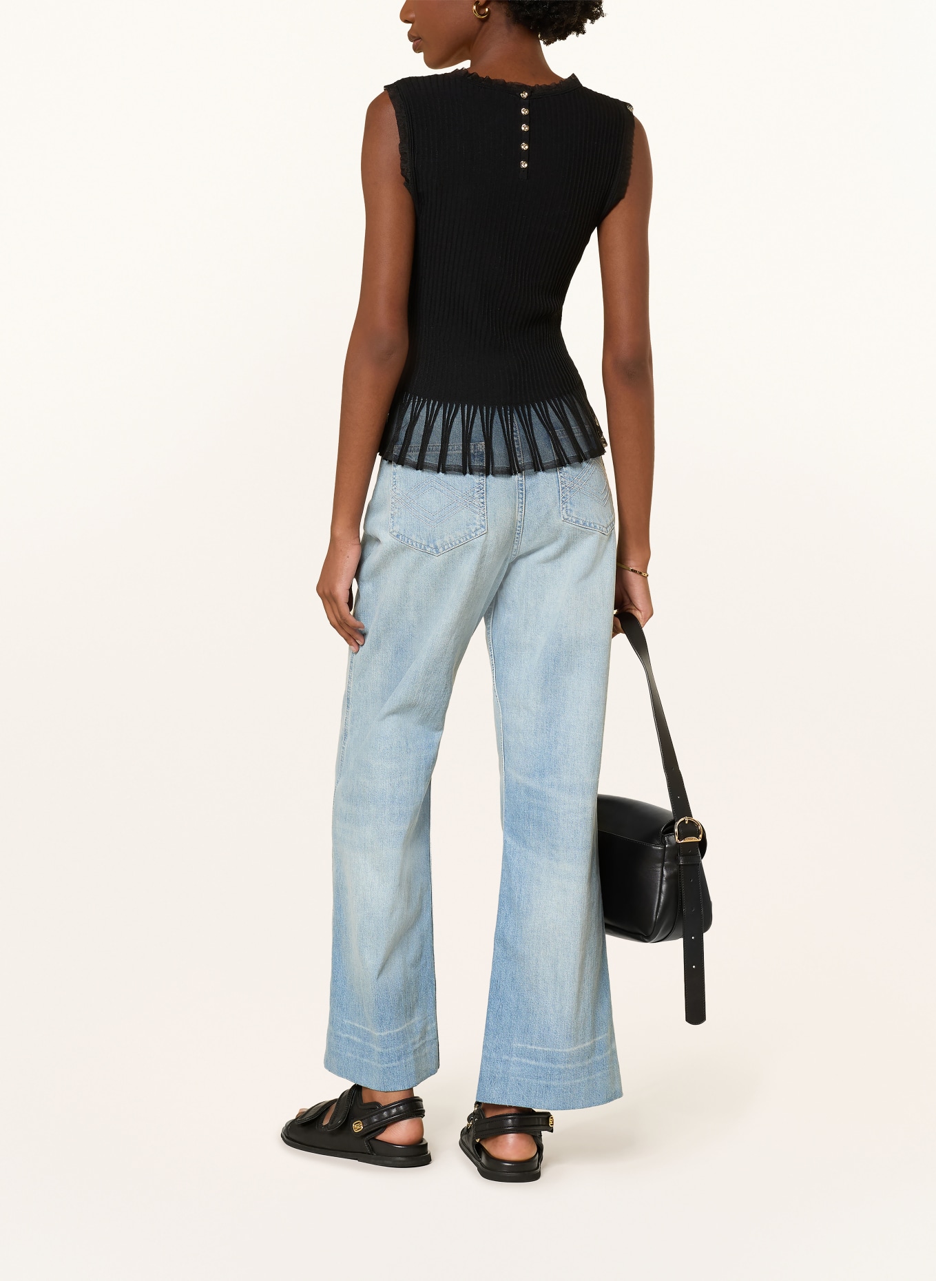 SANDRO Stricktop im Materialmix: SCHWARZ