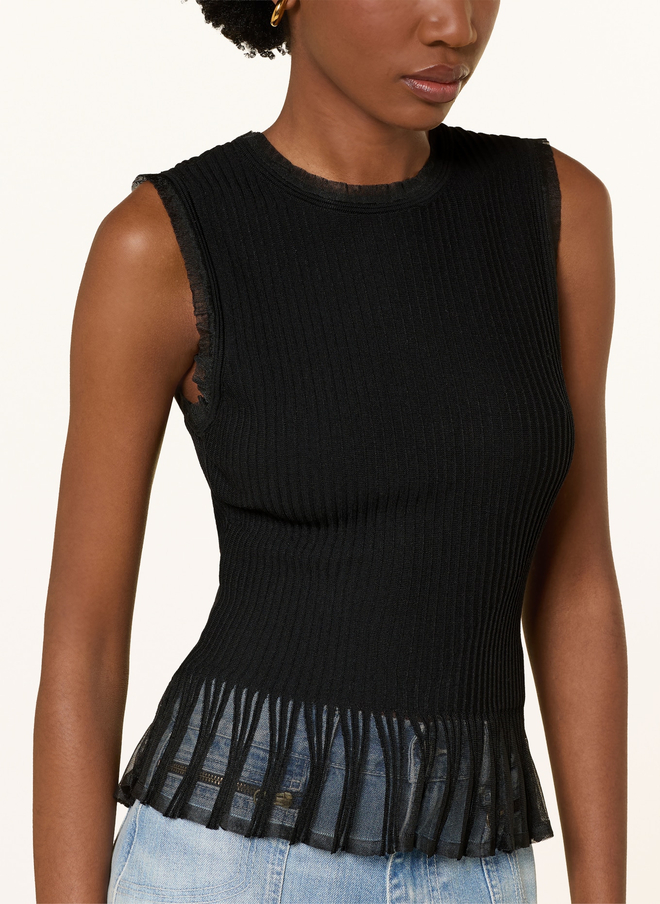 SANDRO Stricktop im Materialmix: SCHWARZ