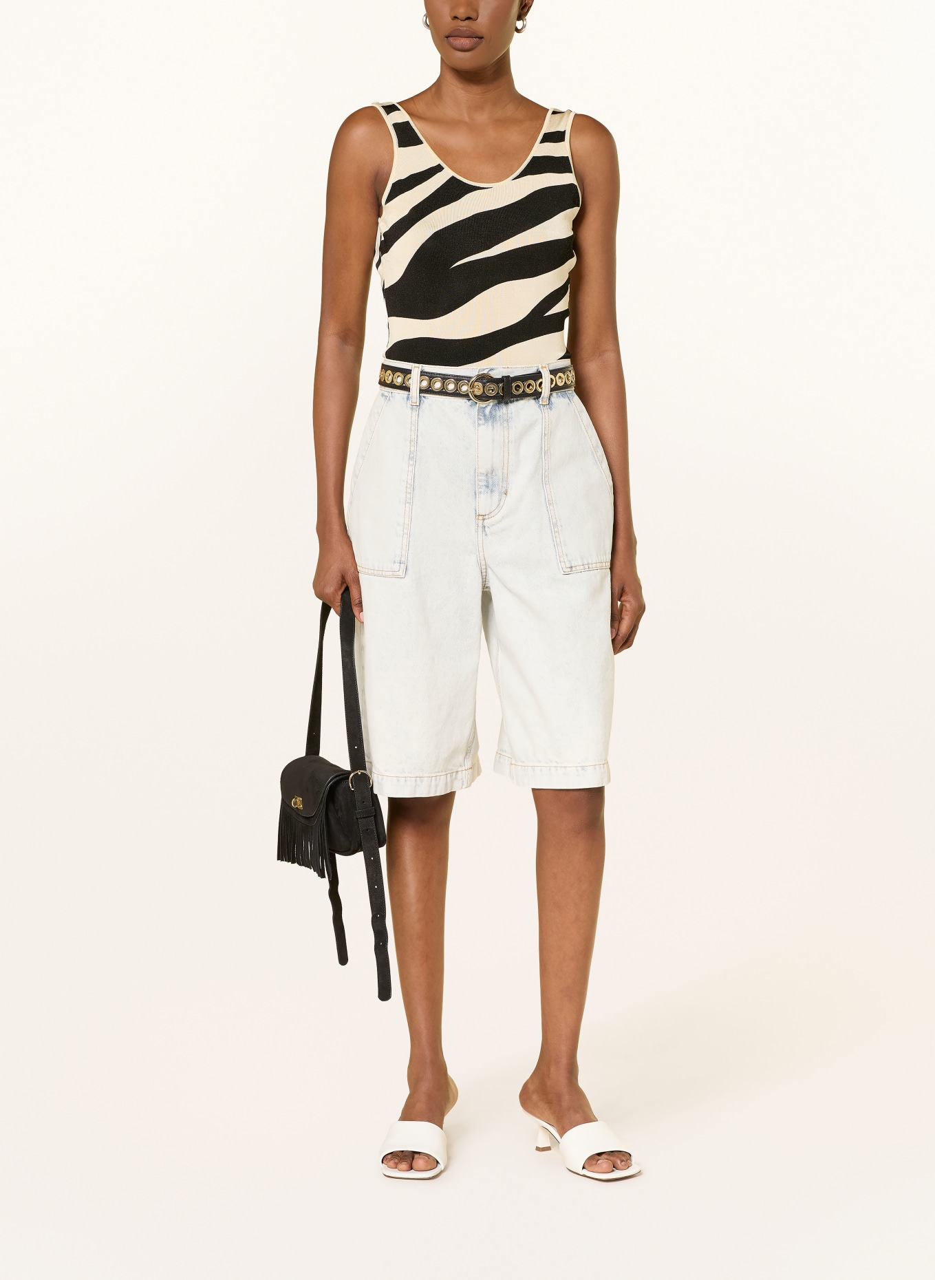 SANDRO Strickbody: ECRU / SCHWARZ